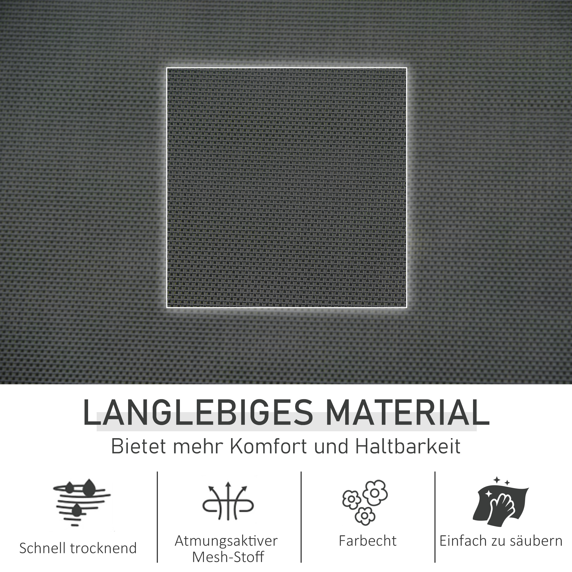 Schaukelstuhl Schwingsessel Gartenstuh Schaukelliege Metall Mesh Schwarz+Hellgrau 150 x 62 x 88 cm