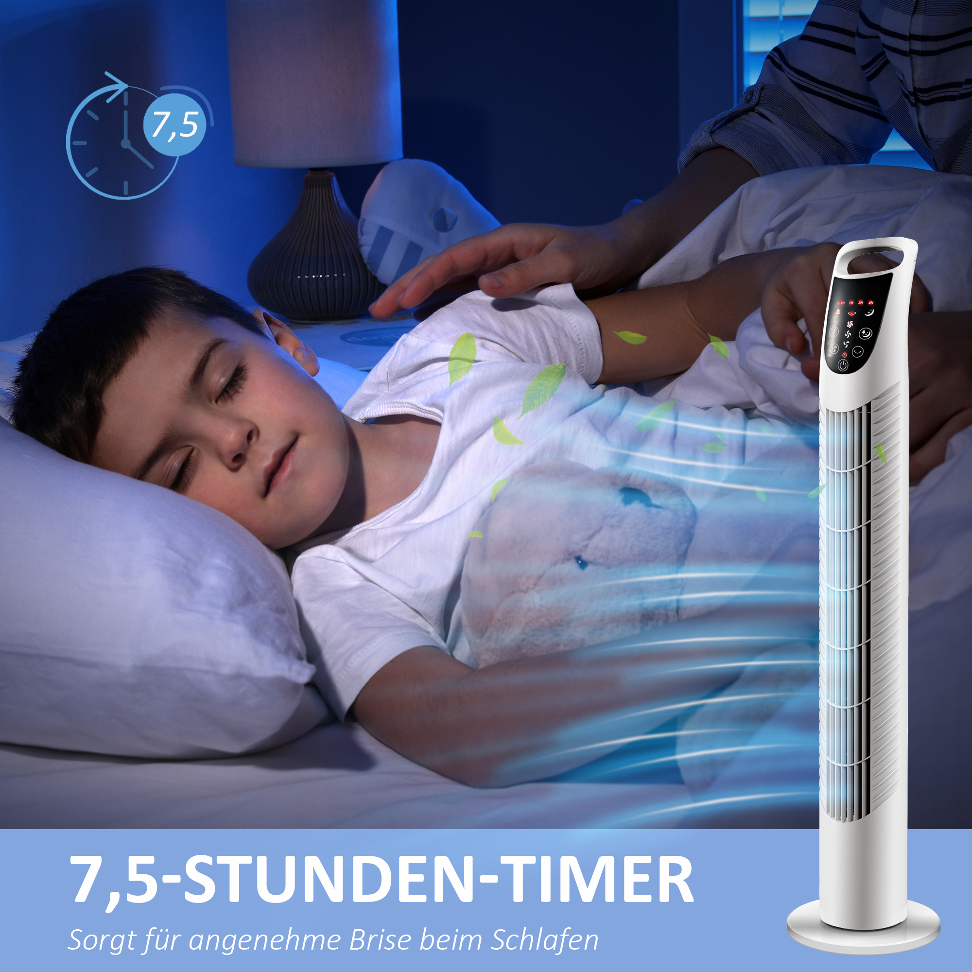 Turmventilator, 3 Modi, leiser Betrieb, Timer, Fernbedienung, 18x78,5cm, Weiß