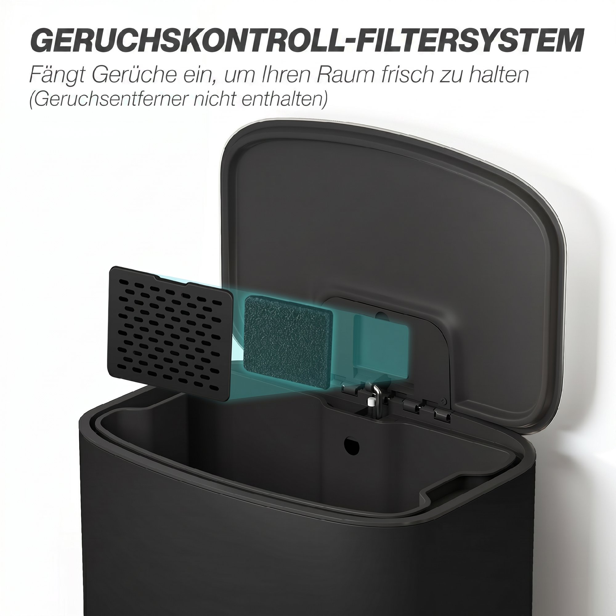 Mülleimer Küche 50 Liter Treteimer mit Bleib-Offen-Funktion, Soft-Close-Deckel, Pedal, Schwarz