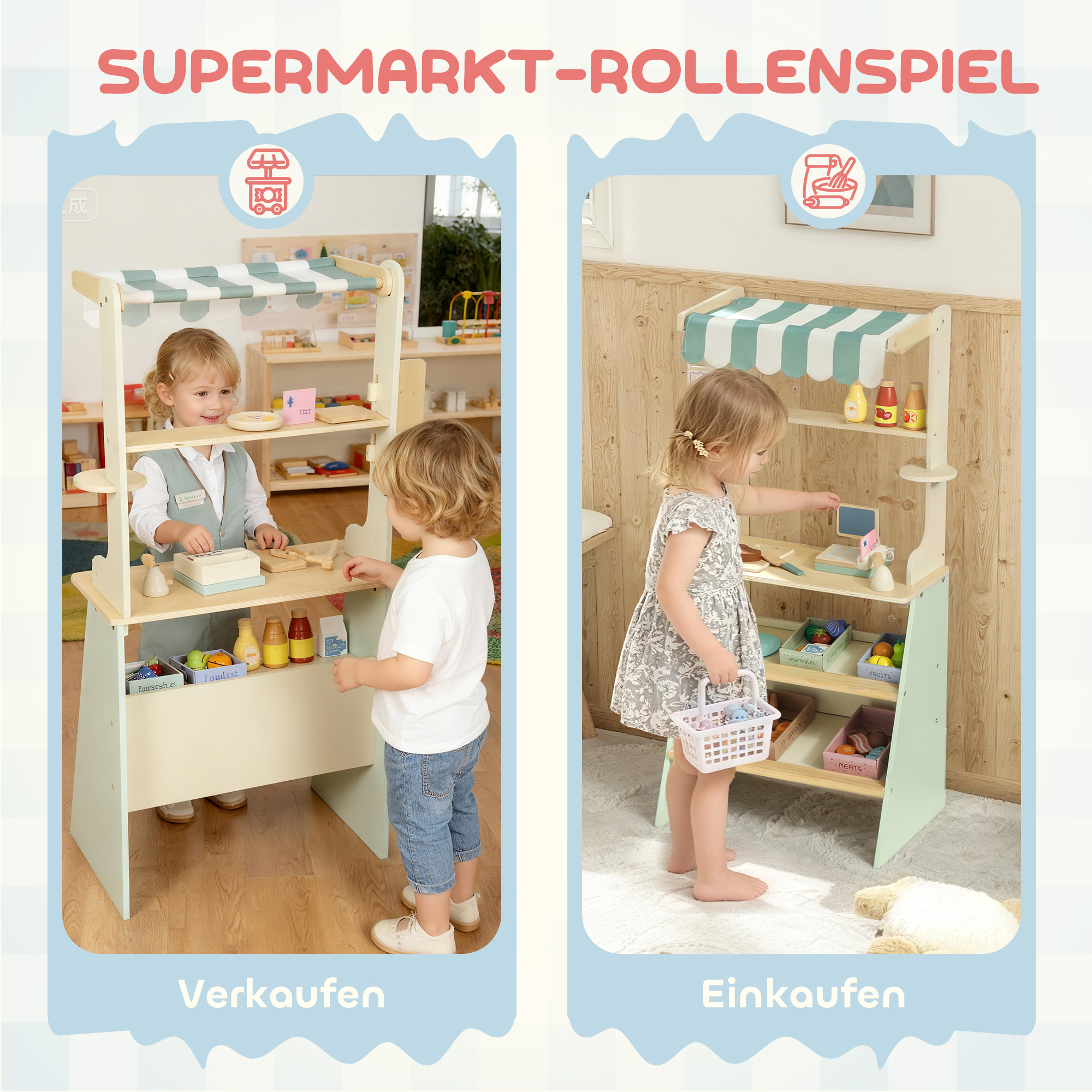 Kaufladen für Kinder Kaufladen Supermarkt mit Kasse Scanner Tafel 34 Spielzubehör Grün