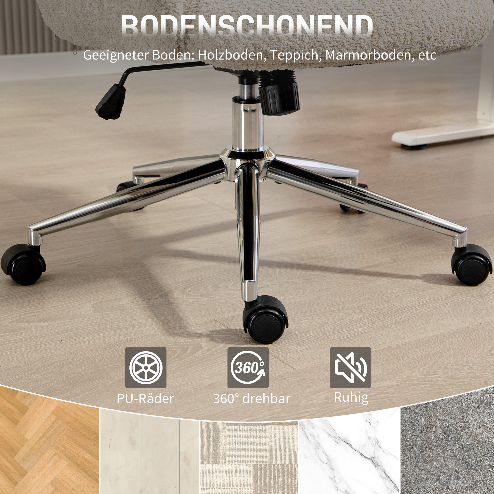 Bürostuhl mit verstellbarer Kopfstütze, ergonomischer Schreibtischstuhl, Kippfunktion, höhenverstellbar, Grauweiß