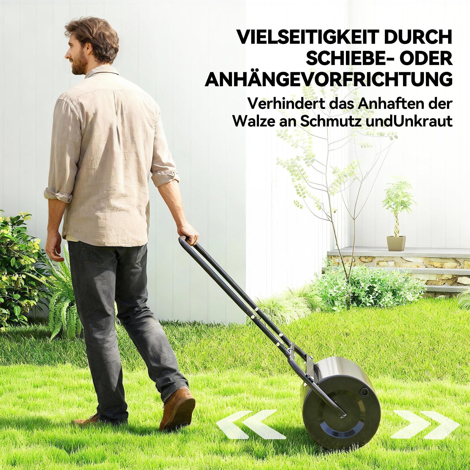 Outsunny Rasenwalze mit U-Griff, Gartenwalze, Gartenrolle, 32 cm Durchmesser, 38 L Wasser-/62 kg Sand, Metall, Schwarz, 58 x 32,5 x 113 cm