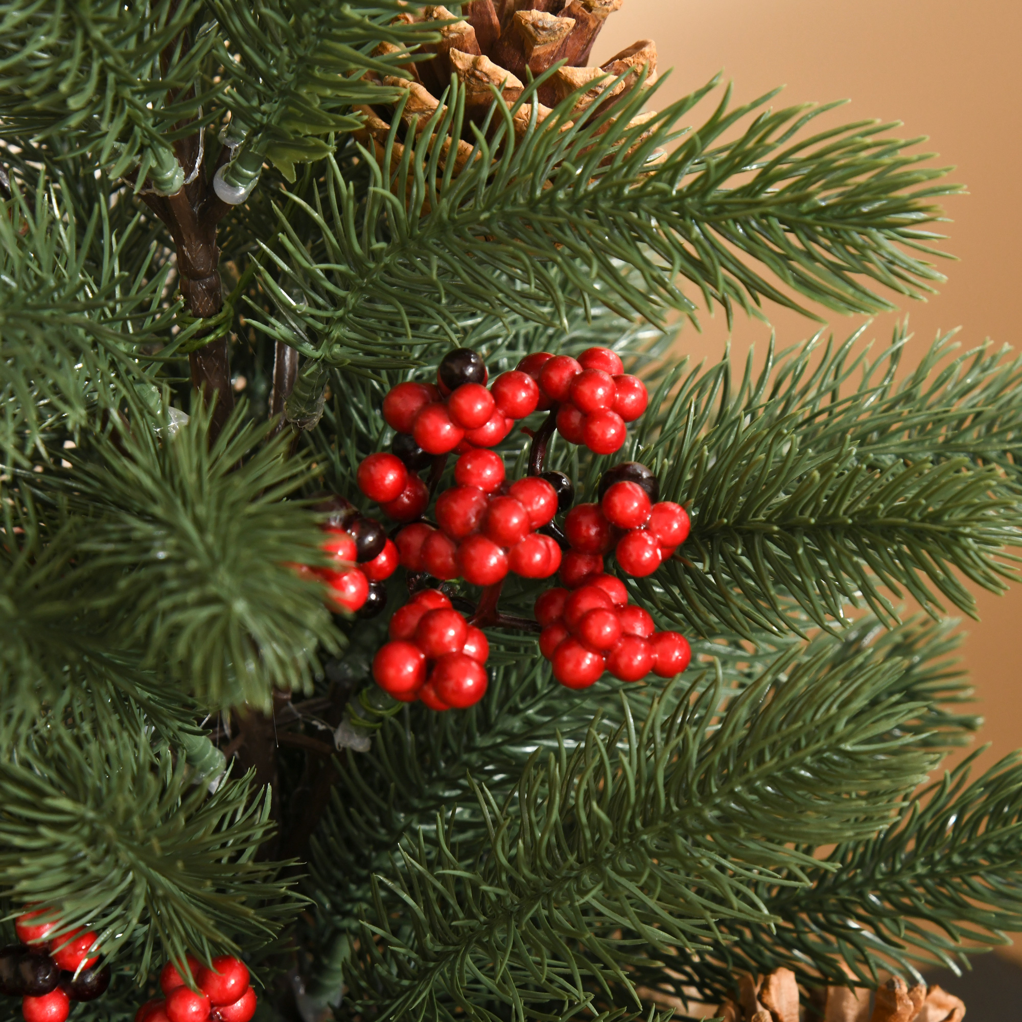 Mini-Weihnachtsbaum Weihnachtsdekoration, inkl. Schmuck, rote Beeren, 50 cm hoch, inkl. Zementsockel, Grün + Mehrfarbig