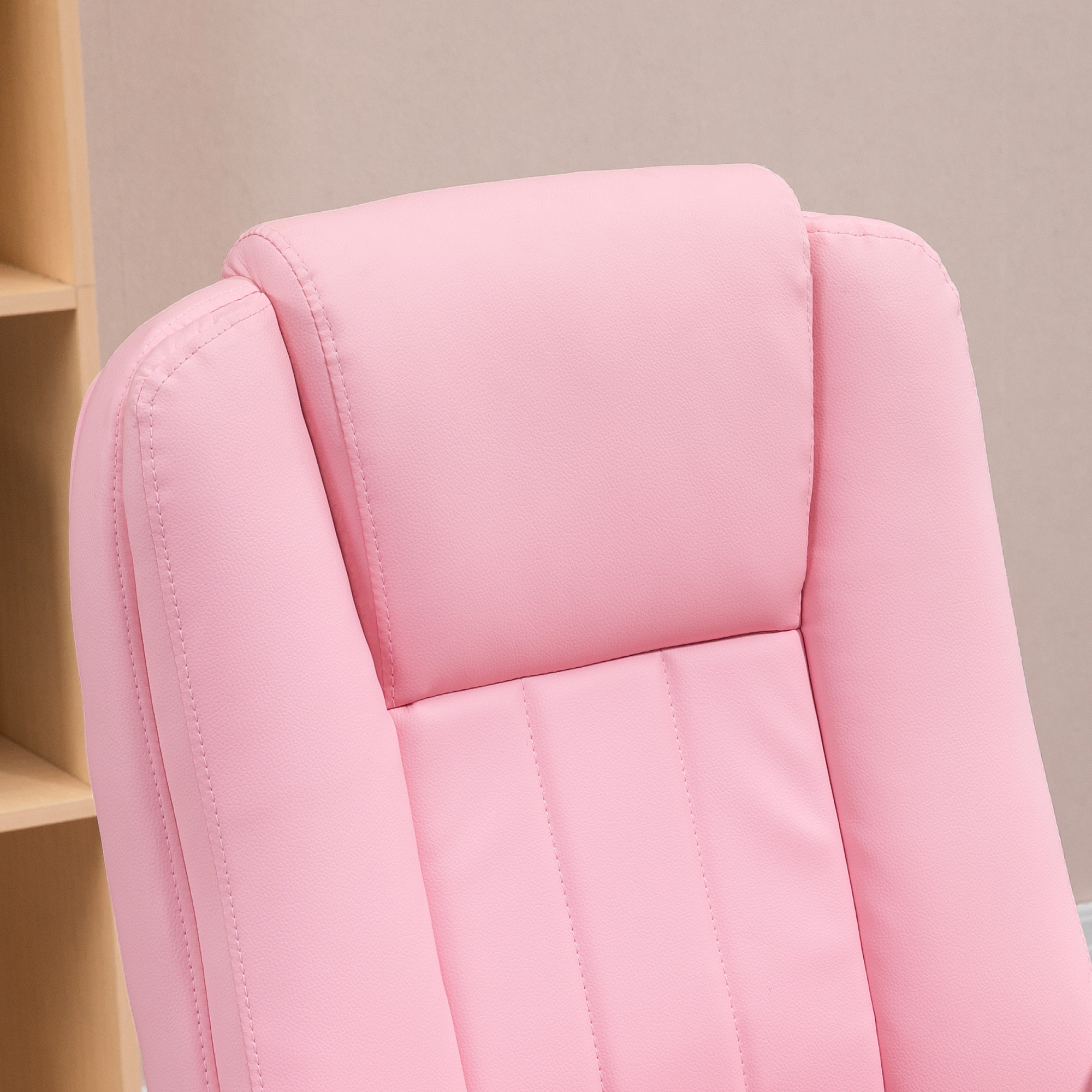 Bürostuhl mit Fußstütze, verstellbare Rückenlehne, höhenverstellbar, 5 Rollen, Rosa + Weiß
