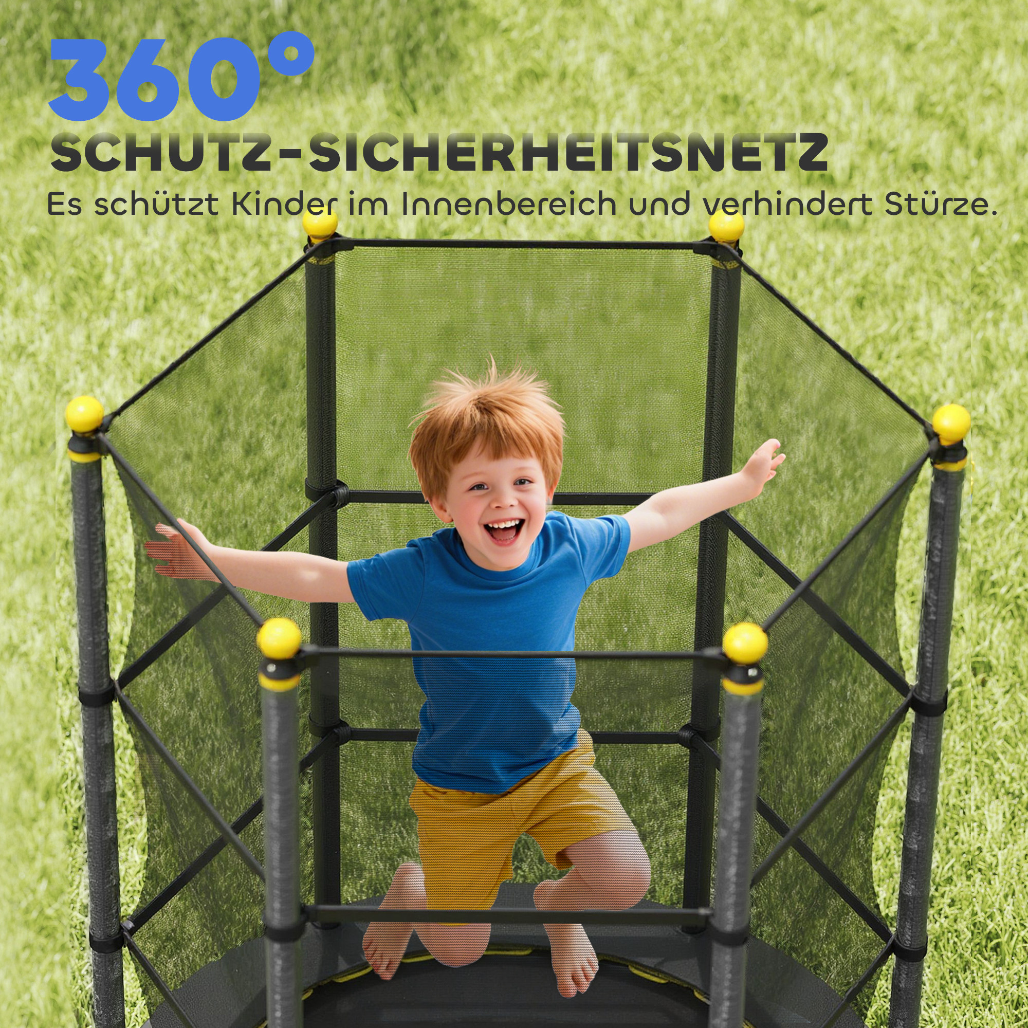 Trampolin für Kinder, Ø140 cm, mit Sicherheitsnetz, für innen und außen, Stahl, Kunststoff, belastbar bis 50 kg, Schwarz