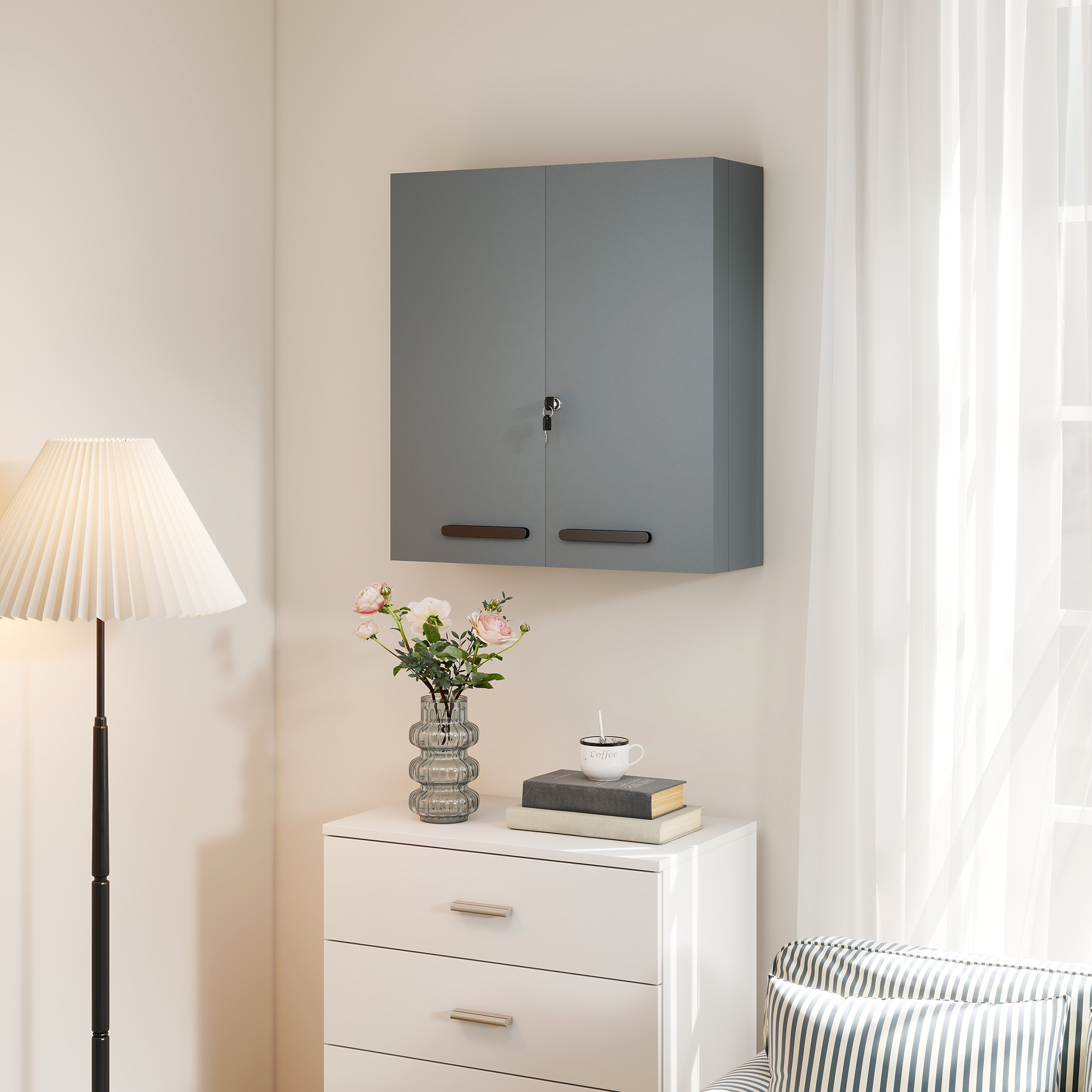 Medizinschrank, abschließbarer Medikamentenschrank mit 2 Türen und 6 Regalen, Kohlegrau