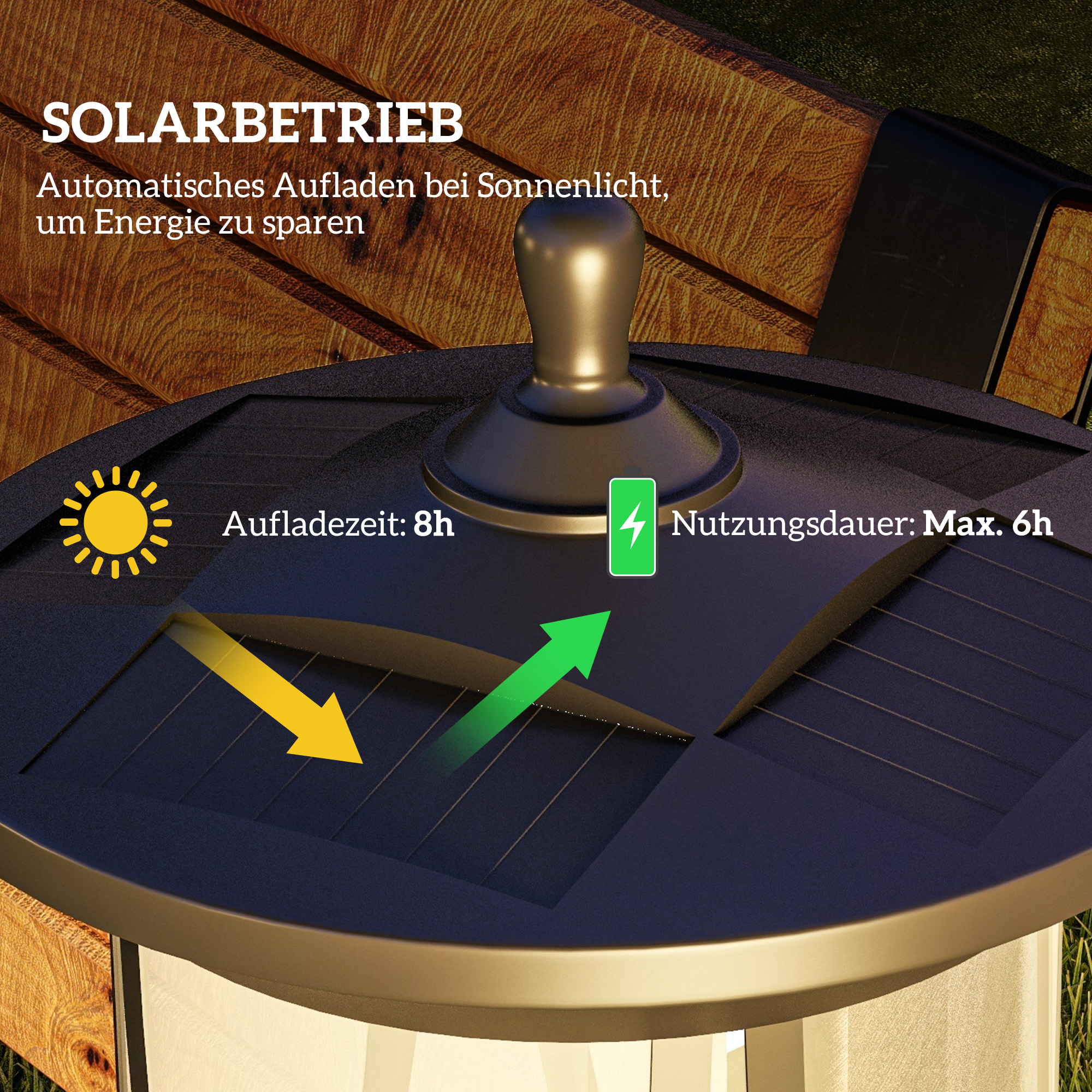 Solar-Außenleuchte, LED, Automatikbetrieb, wetterfest, 6h Leuchtdauer, 17B x 17T x 127Hcm, Schwarz
