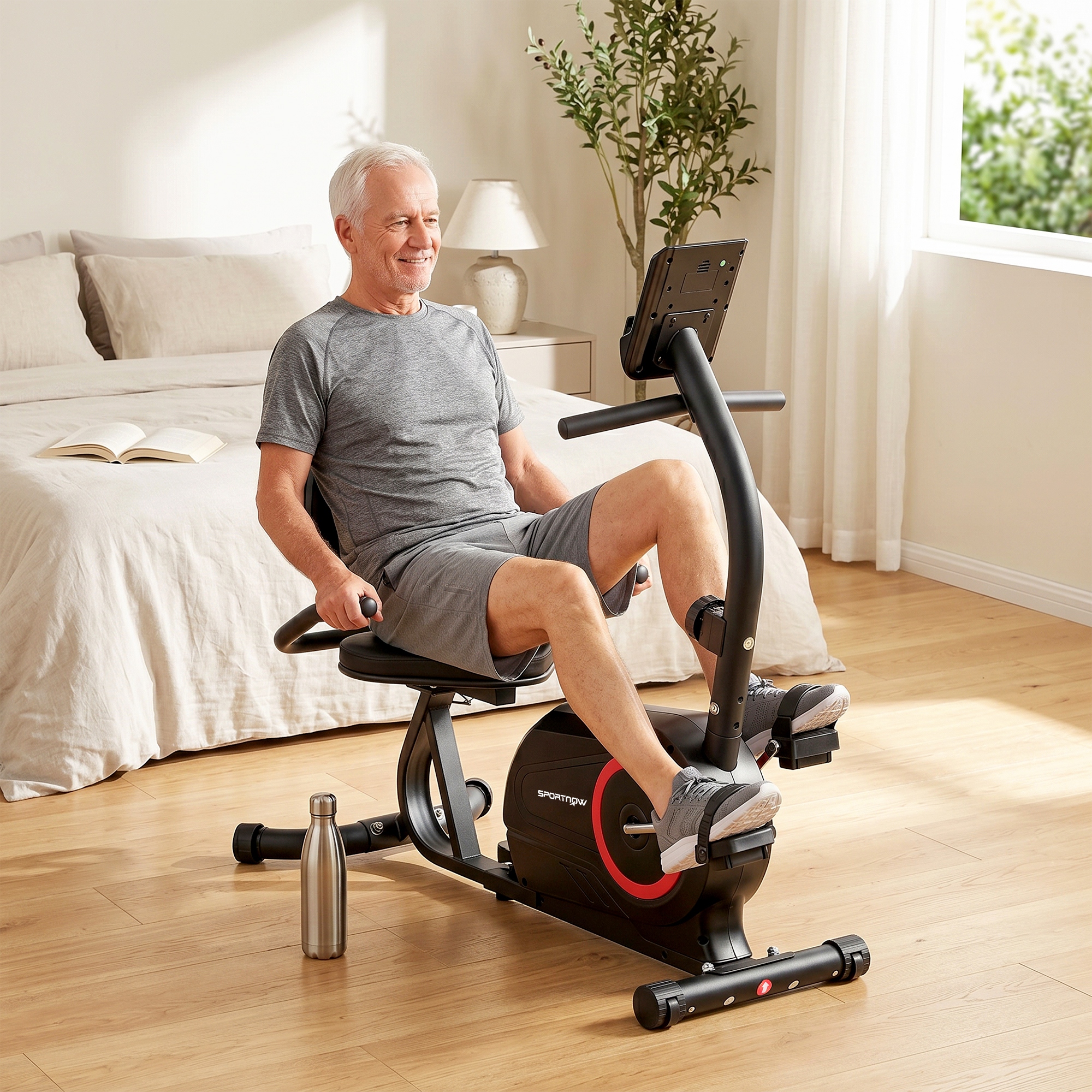 Liegeergometer für Zuhause mit 8 verstellbar Widerstandsstufe Magnetbremse APP Pulssensor LCD-Display Fußriemen