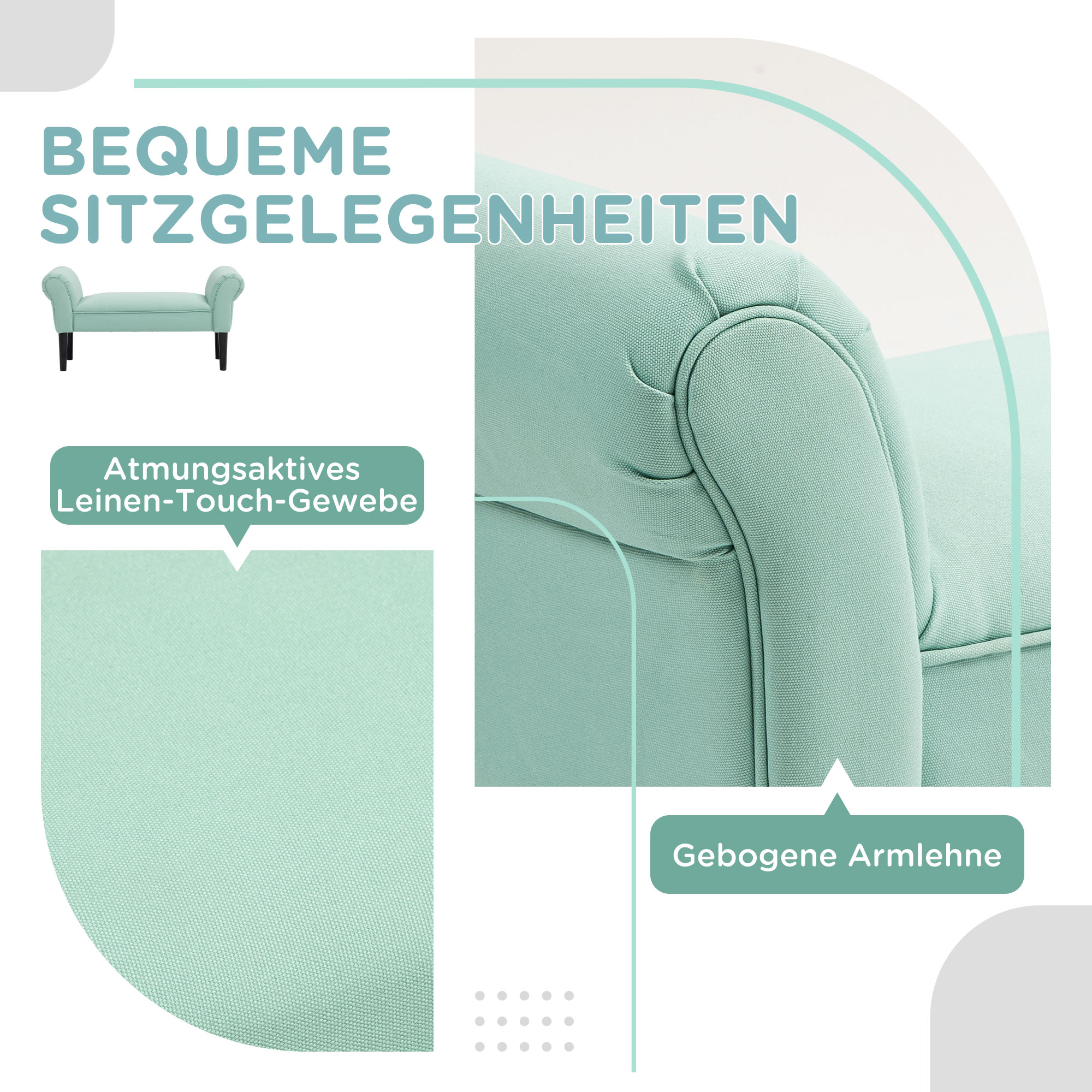Gepolsterte Sitzbank für Schlafzimmer und Flur, bis 130 kg belastbar, 102 x 36 x 51 cm, Grün