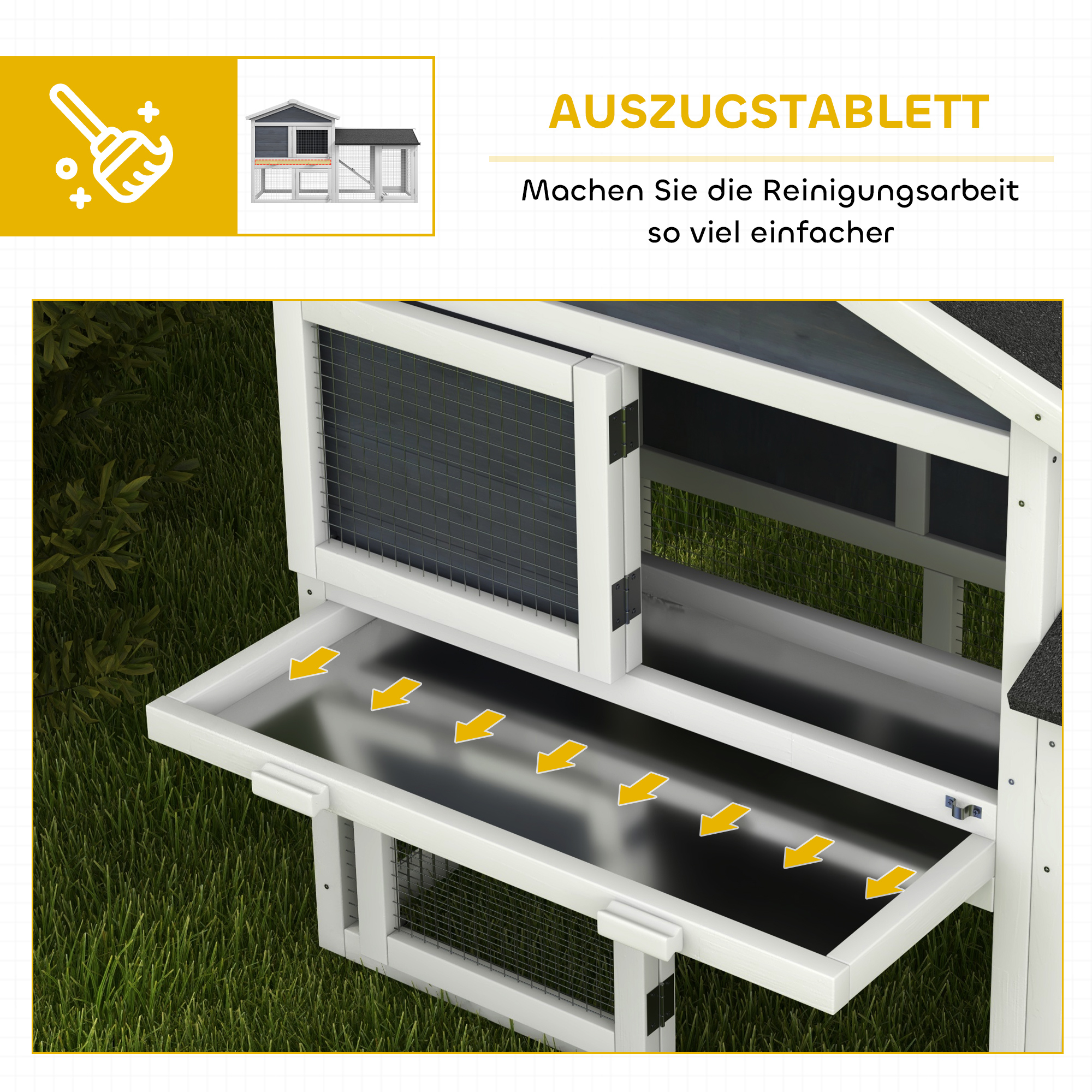 Kleintierstall mit Freilauf, Tannenholz, 147 x 54 x 84 cm, Grau