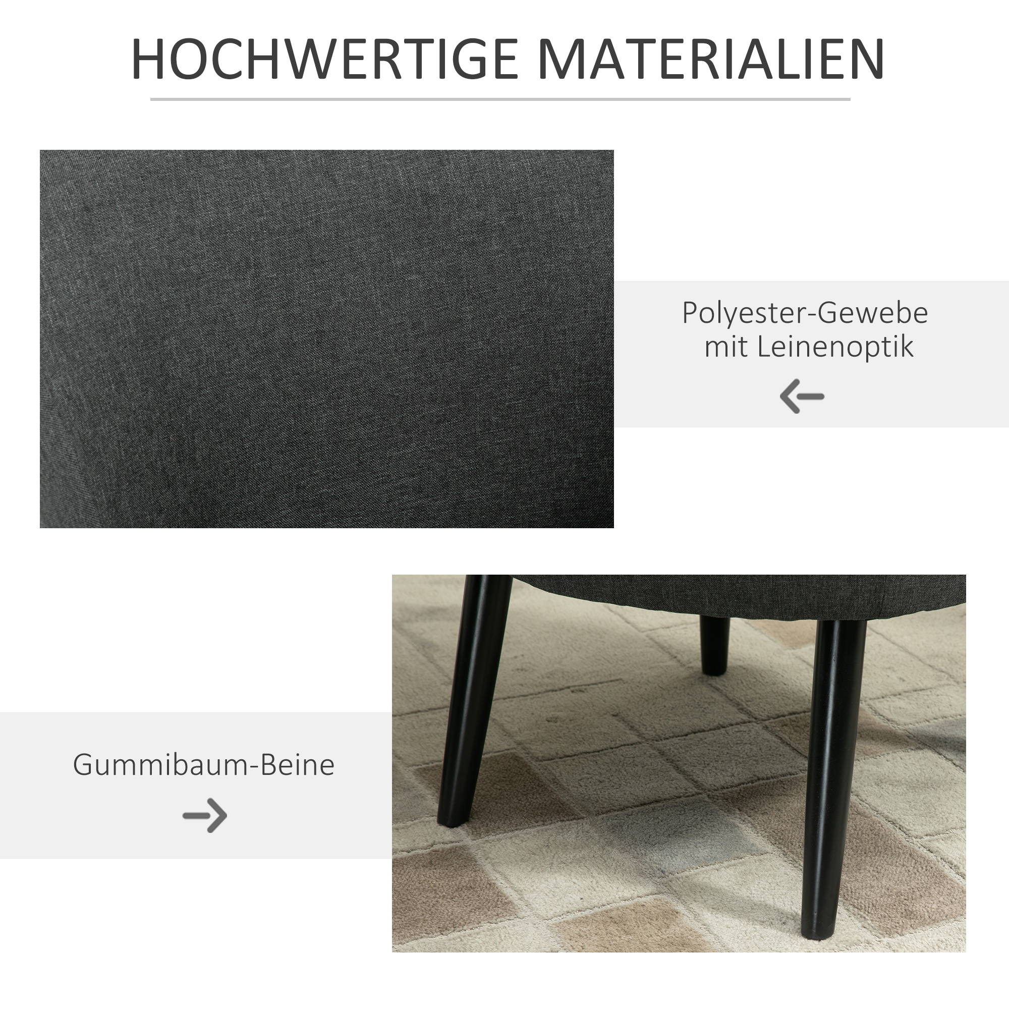 Loungesessel Cocktailsessel bis 150 kg, Leinen-Optik Holz Grau 71 x 65 x 75 cm