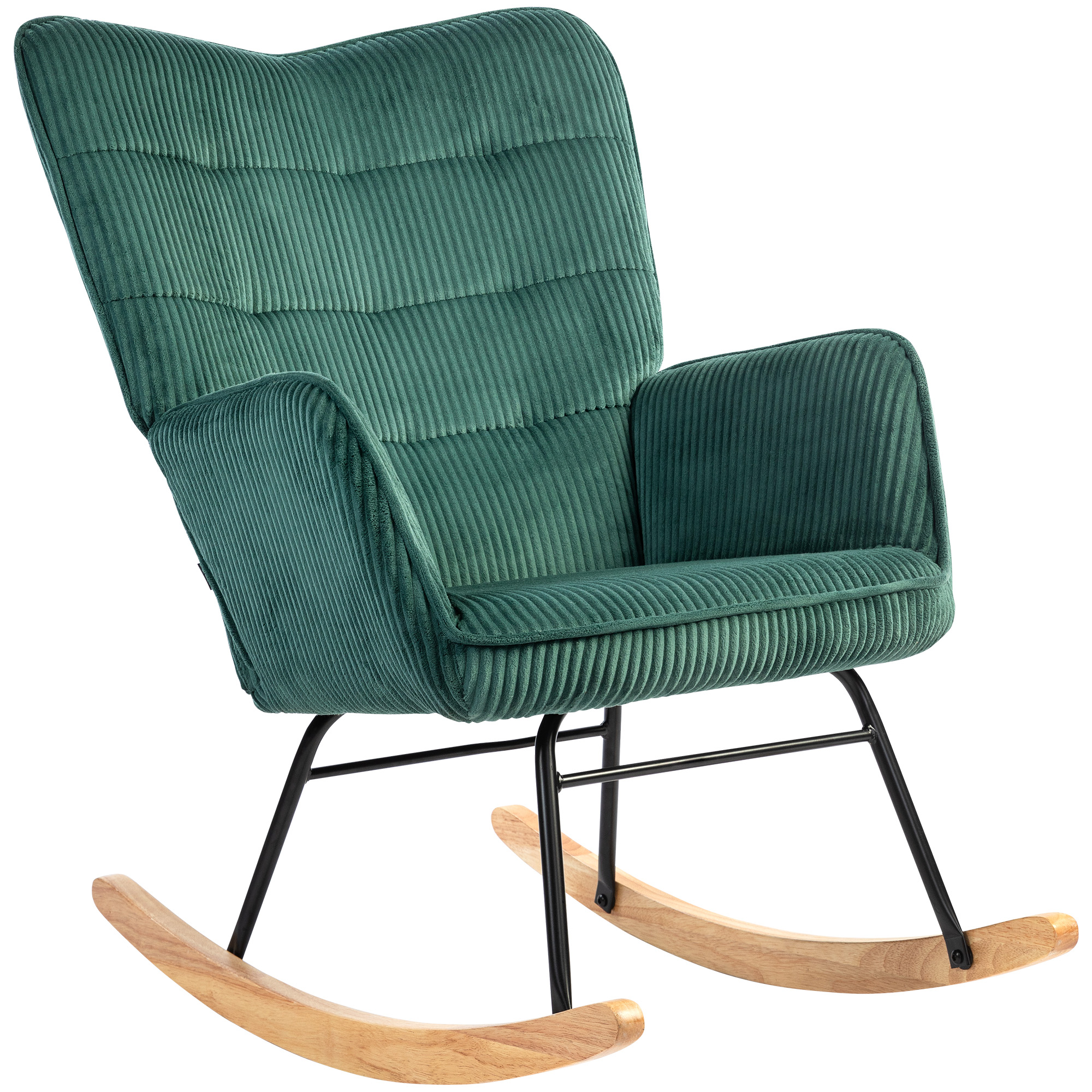 Schaukelstuhl, Buchenholz-Kufen, dicke Polsterung, Dunkelgrün, bis 120 kg