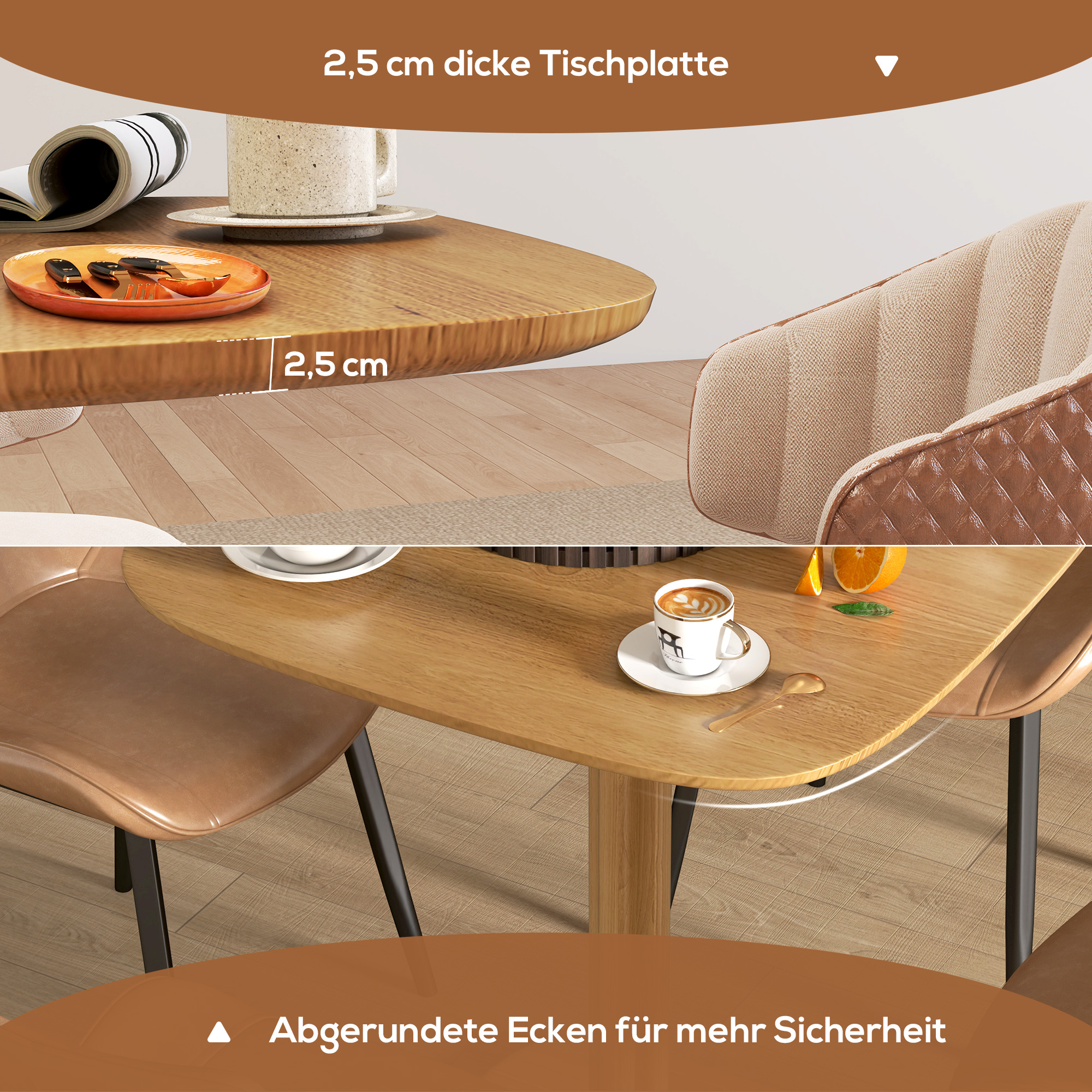 Esstisch, 70 x 70 cm Küchentisch für 4 Personen aus Kautschukholz für Küche, Esszimmer, Natur