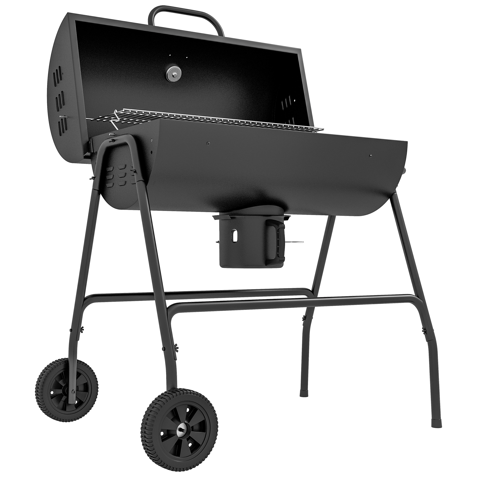 Holzkohlegrill aus Metall BBQ Smoker mit Deckel Thermometer Räder Grillwagen 95x71,5x102 cm Schwarz