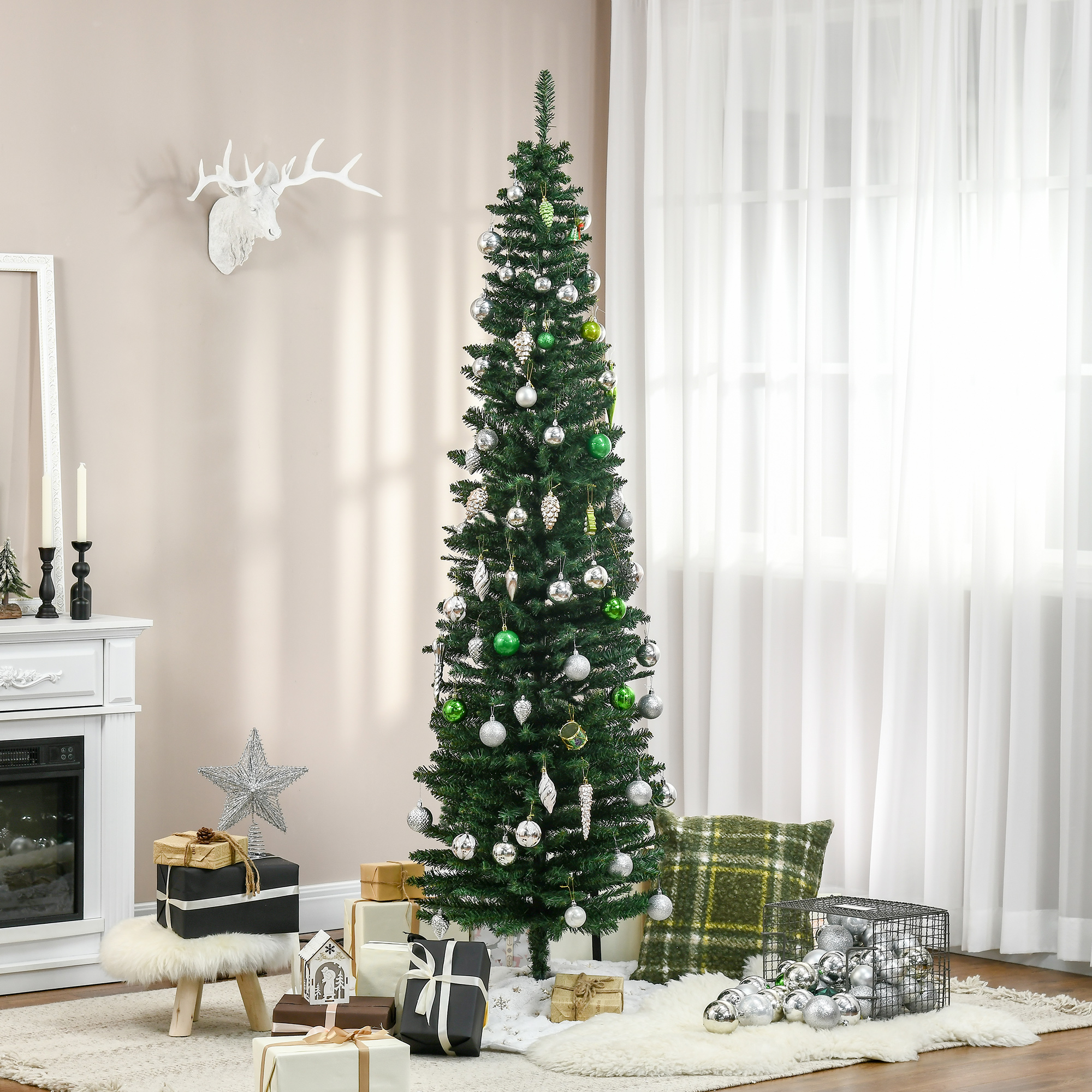 Weihnachtsbaum künstliche Künstliche Tanne Christbaum, inkl Ständer Weihnachtsstern 2,1 m, Grün