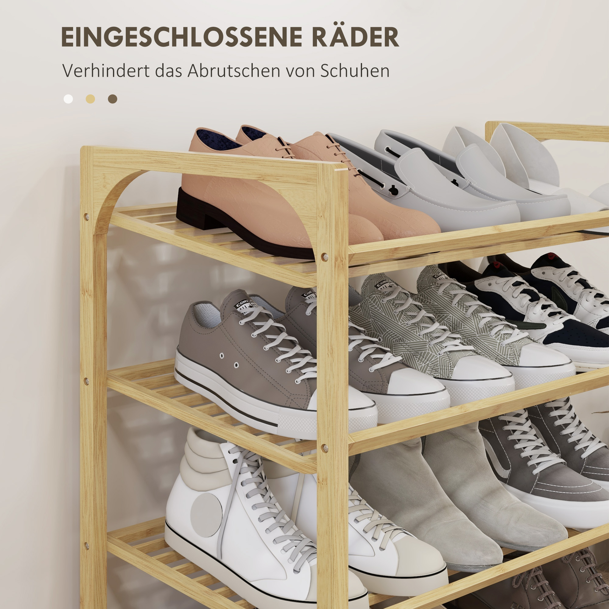 Schuhregal aus Bambus, 15,5 cm Regalhöhe, belüftetes Latten-Design, 76 x 33 x 67 cm, Naturholz-Effekt