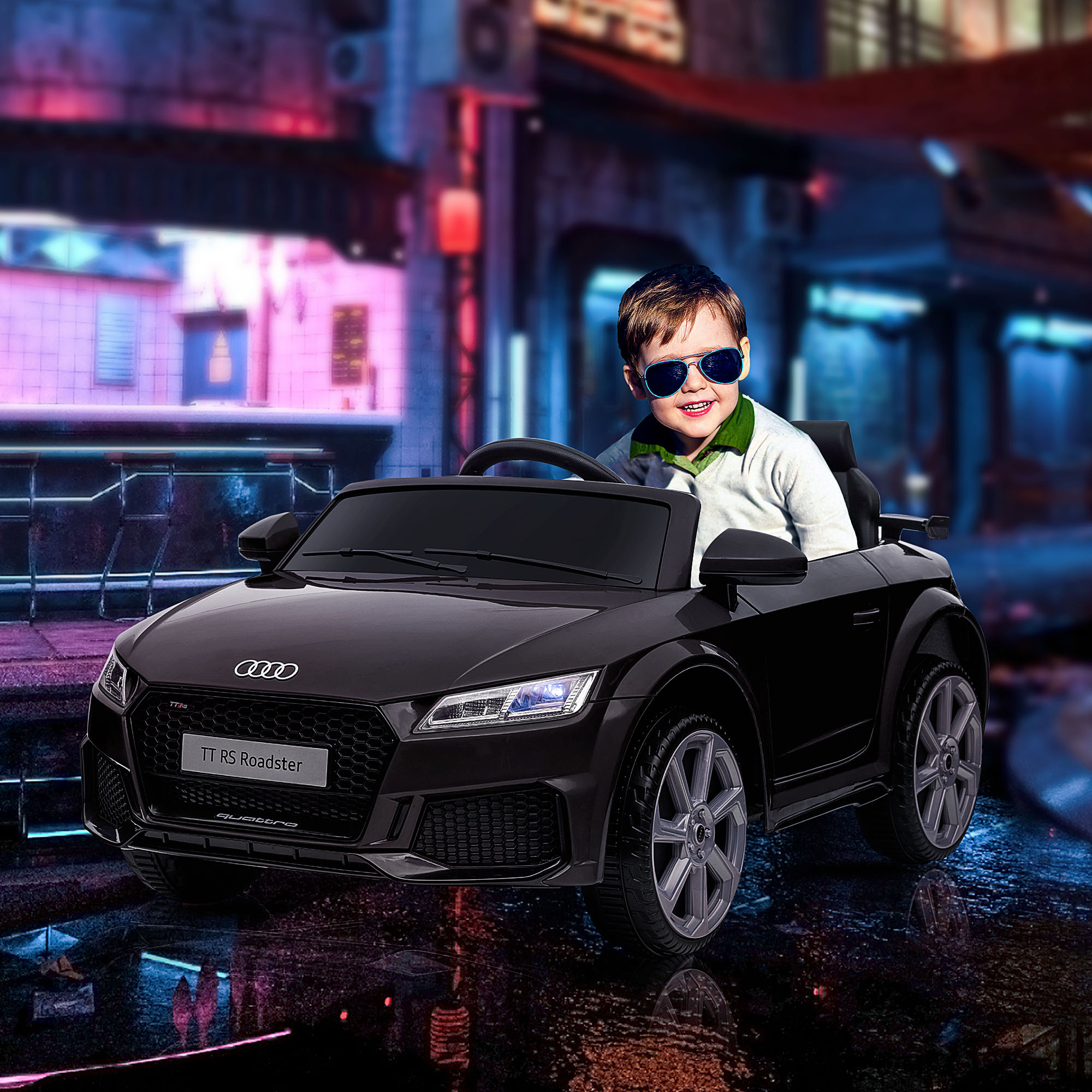 Kinderfahrzeug Audi TT RS Roadster, 3 km/h, Fernbedienung, LED, USB, schwarz