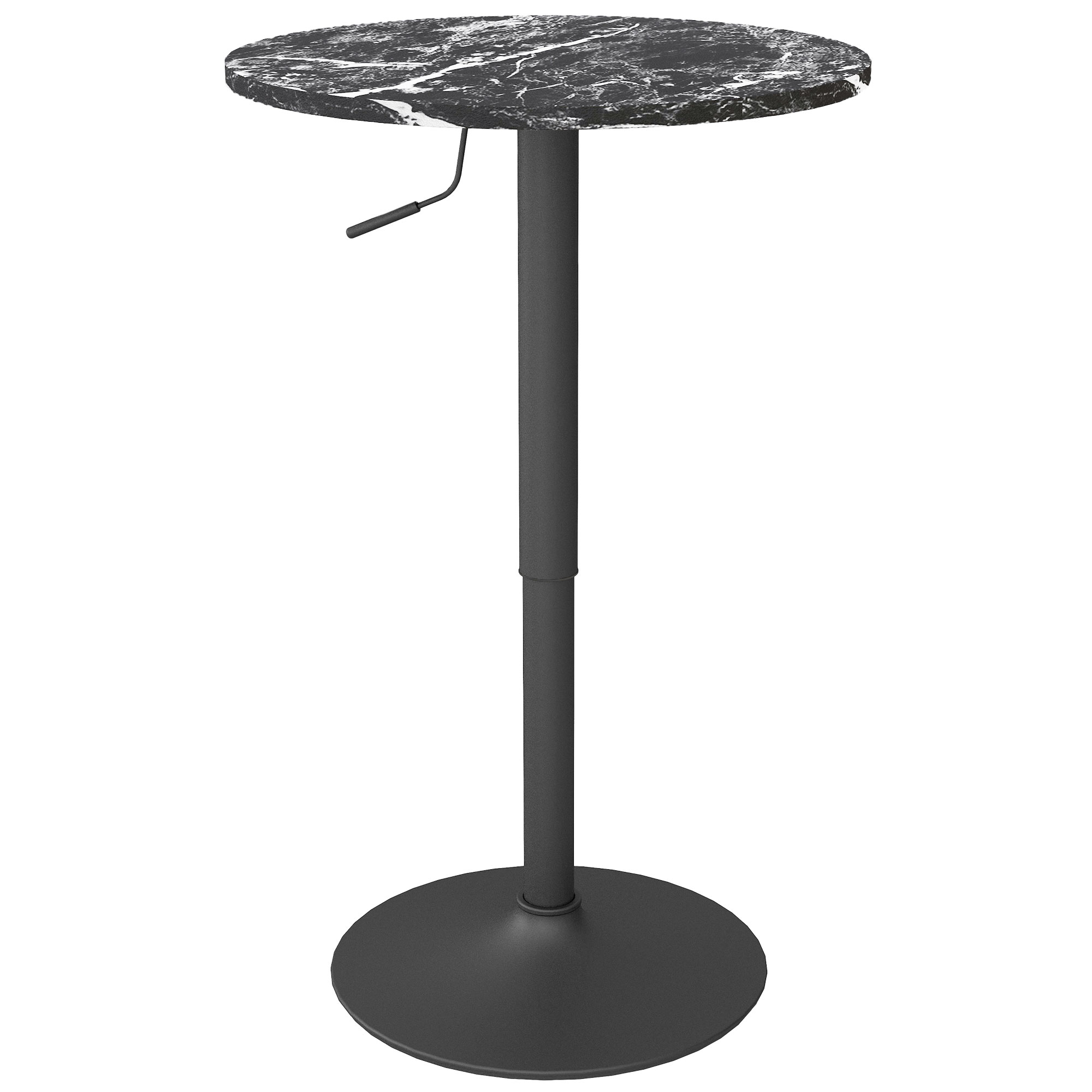 Bartisch für 2 Personen, höhenverstellbar, Marmoroptik, 60 x 60 x 68-93,5 cm, Schwarz