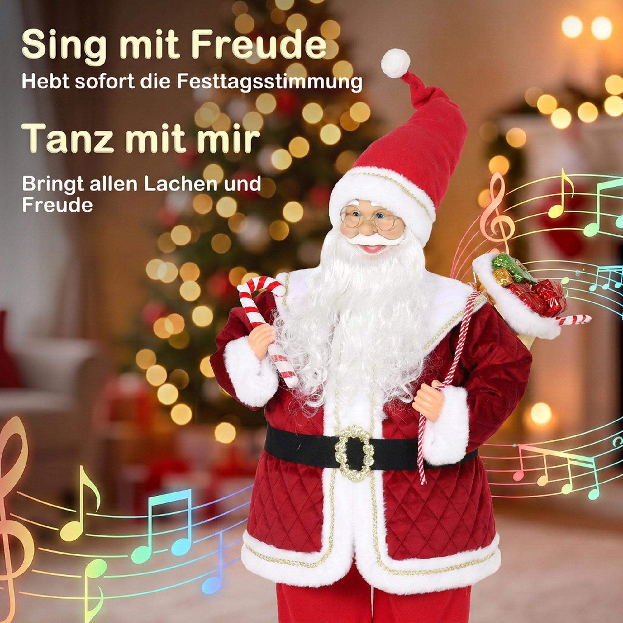 Singender Weihnachtsmann, 120 cm, lebensgroß, animiert, mit drehbarem Kopf und beweglichen Armen