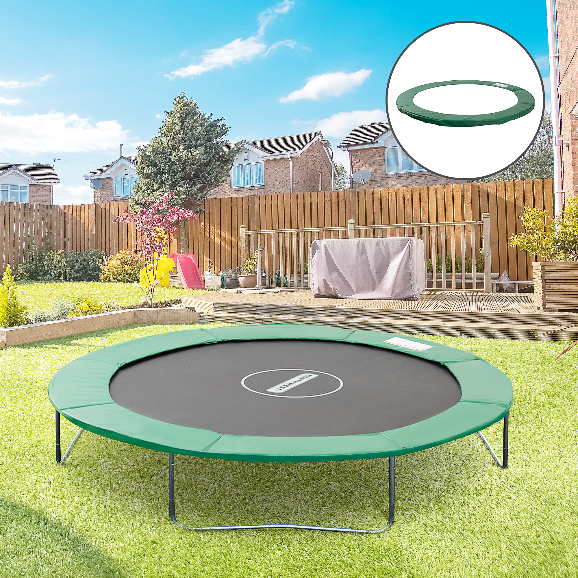 Trampolin Randabdeckung Sicherheitsnetz Wetterplane Leiter Randabdeckung: Ø 244cm Grün