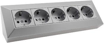 5-fach Steckdosenblock, silber, 250V~/ 16A, Aufbaumontage 5-fach Steckdosenblock, silber, 250V~/ 16A, Aufbaumontage