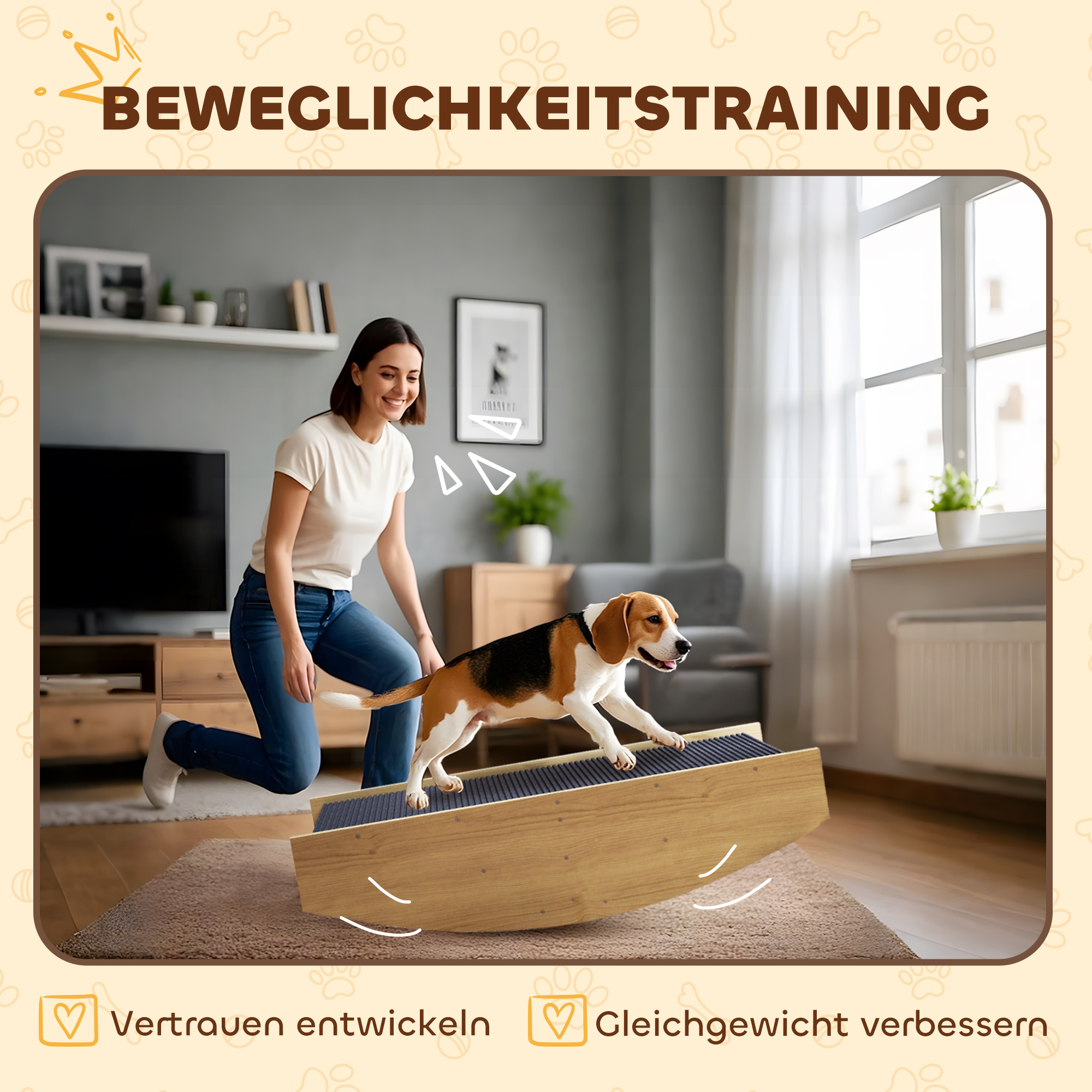Agility Hundeschaukel, 2-in-1 Wippe und Treppe, rutschfest, Tanneholz, 80 x 39,5 cm