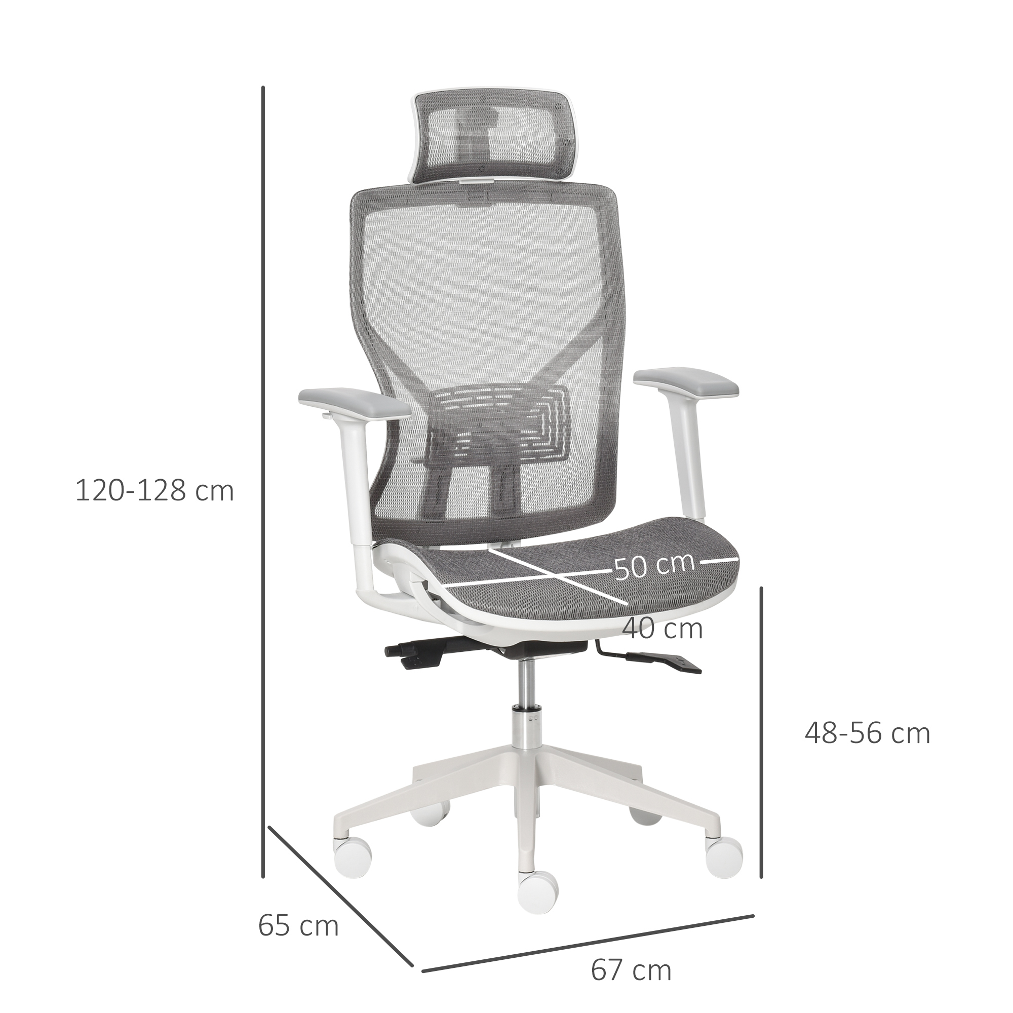 Bürostuhl Schreibtischstuhl Drehstuhl Gamingstuhl mit Kopflehne Lendenkissen 3D-Armlehne 3 Stufen 360°-Drehräder höhenverstellbar ergonomisch Mesh-Stoff Schaumstoff Grau 67 x 65 x 120-128 cm