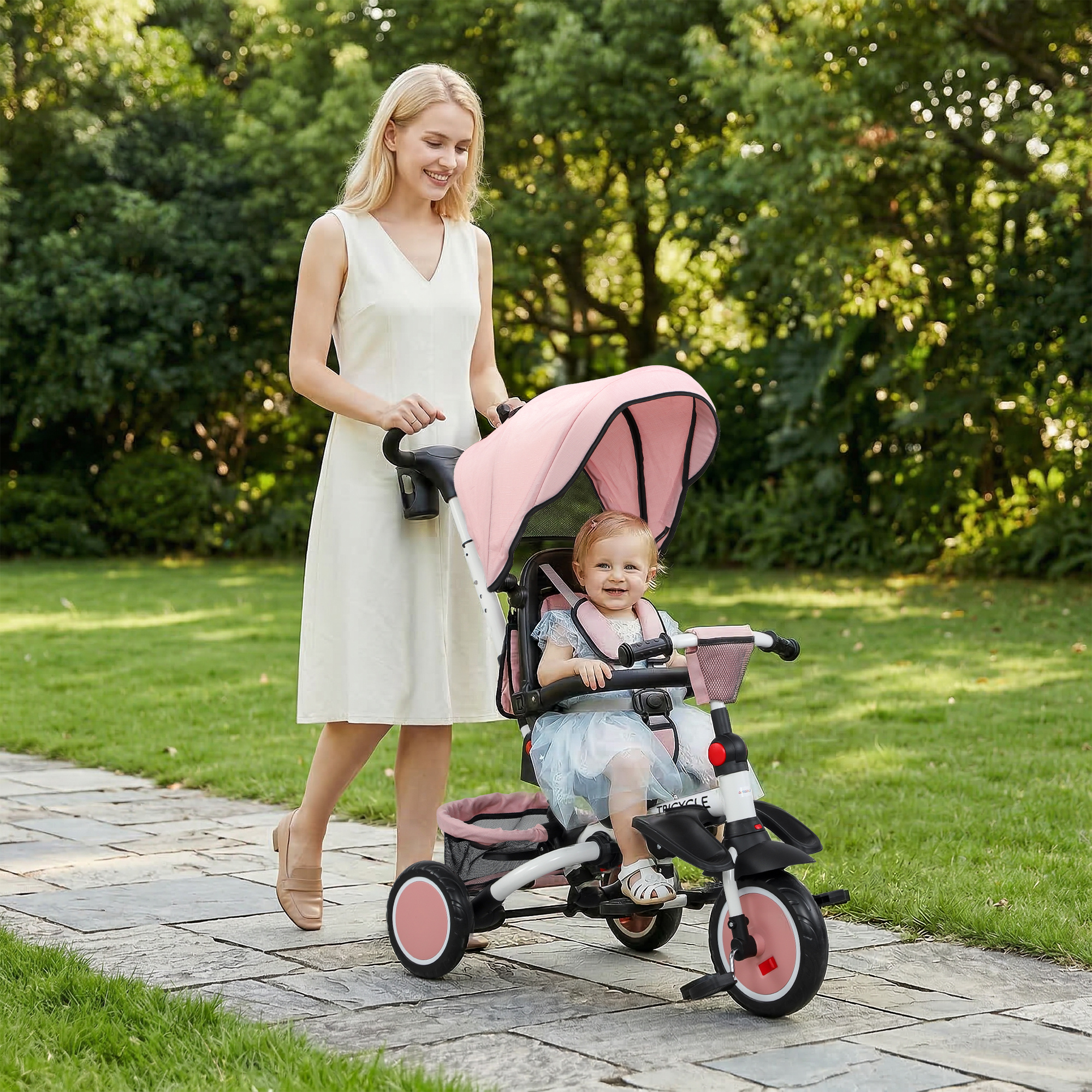 Kinderdreirad, 6-in-1 Buggy für Kleinkinder, mit Schiebegriff, verstellbarer Sitz, faltbares Design, Sicherheitsnetz