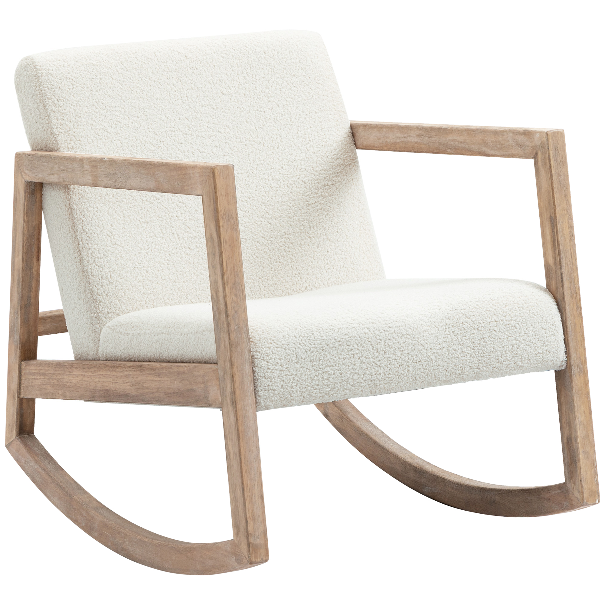 Schaukelstuhl mit Holzrahmen gepolstert Relax Stuhl Sessel Stuhl Wohnzimmersessel Lounge mit gepolsterter Sitzfläche Kautschukholz Cremeweiß 60 x 76 x 77 cm