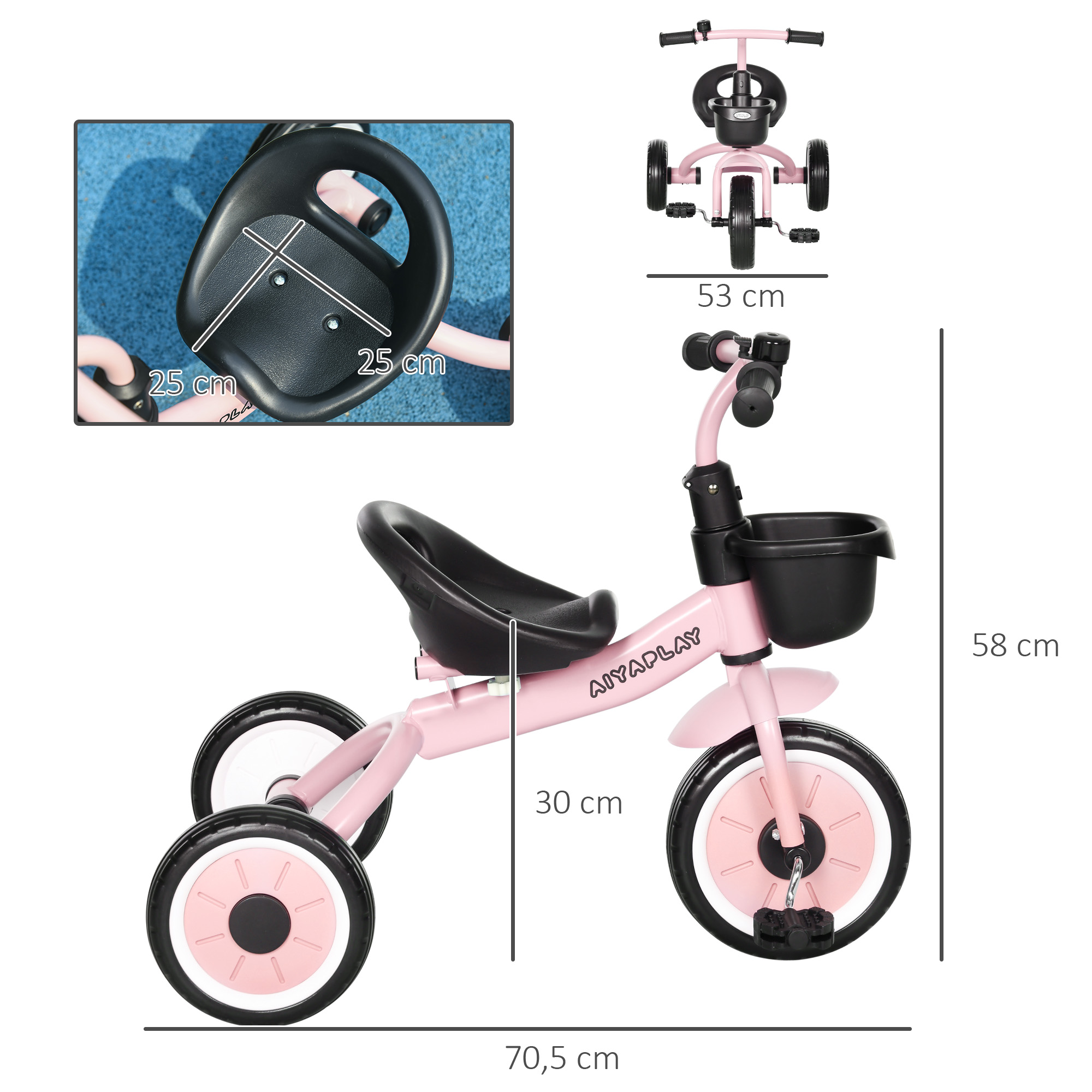 Dreirad für Kinder 2-5 Jahre, höhenverstellbarer Sitz, Klingel, Fahrradkorb, Metallrahmen, Rosa