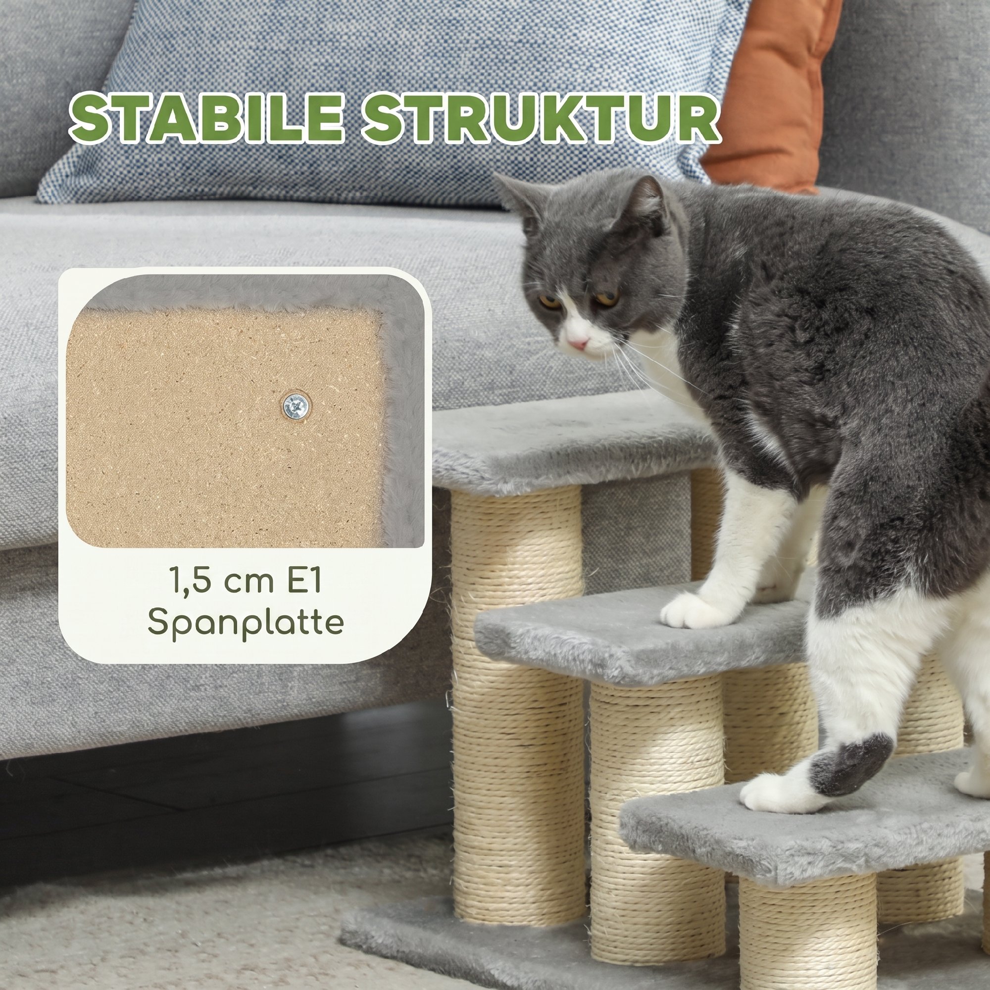 Hundetreppe 3 Stufen 34 cm Hoch Haustiertreppe für Katze Hunde Katzentreppe Einstiegshilfe für Bett, Sofa, Couch Grau
