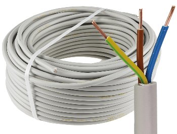 Stromleitung "NYM-J", 50m, isoliert / 3G2,5, grau, Außen-Ø 8,2mm, Ring
