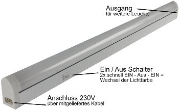 LED Unterbauleuchte "CT-LSW 56" 56cm / 913lm, 8 Watt, 2700K + 4000K schaltbar