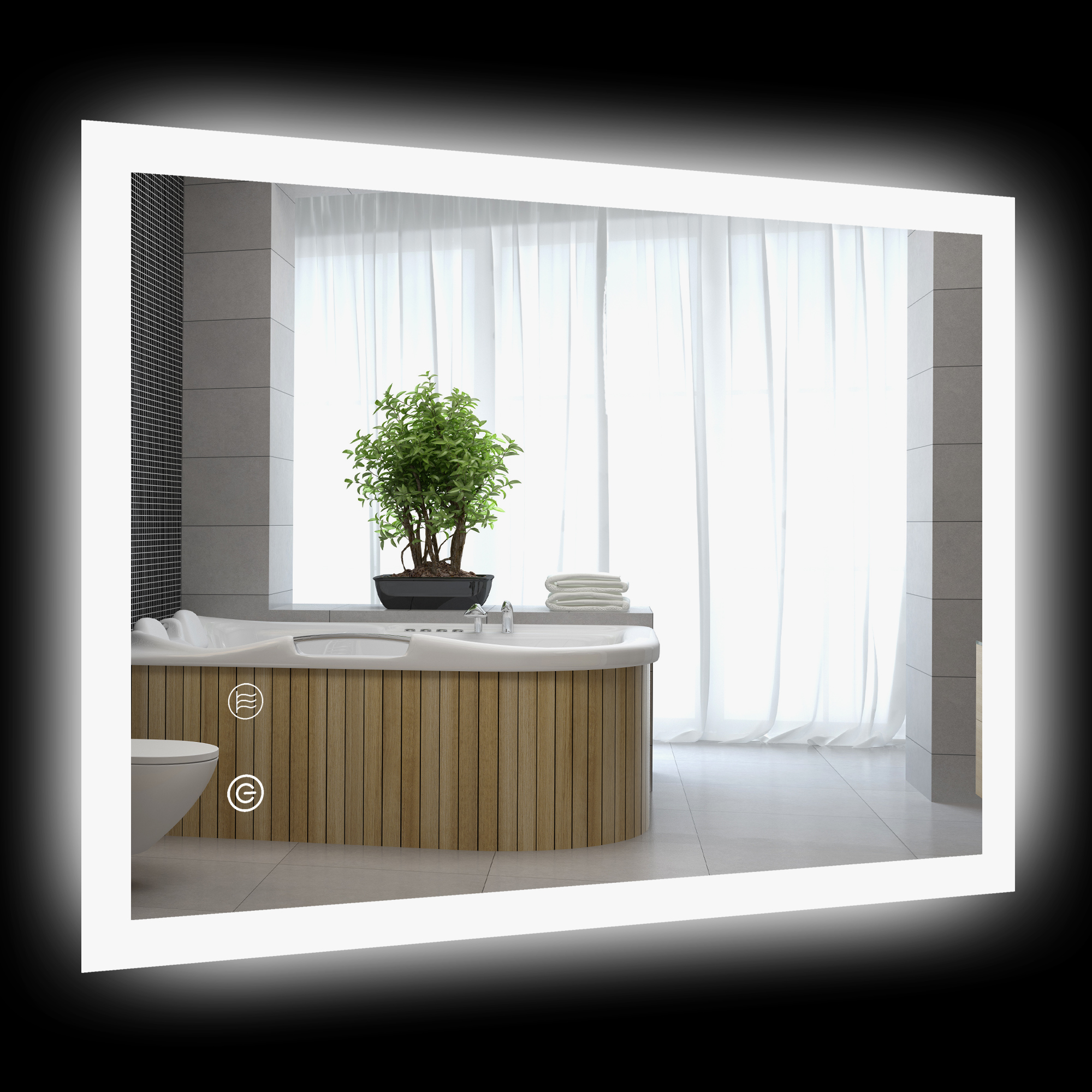 LED Badezimmerspiegel, Hintergrundbeleuchtung, Touch-Funktion, Memory-Funktion, kein Beschlagen, 70 x 50 cm