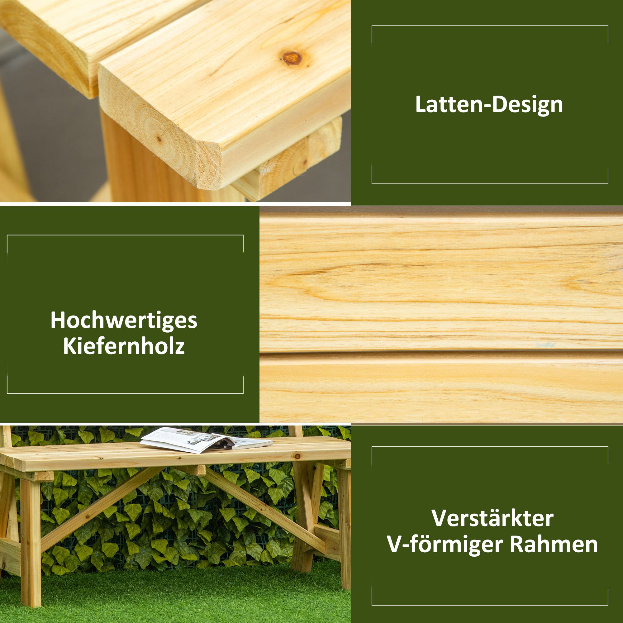 2-Sitzer Gartenbank Holz, wetterfest Sitzbank, UV-Beständig Gartenmöbel mit Rückenlehnen, Parkbank 220kg belastbar, Balkonbank, Holzbank für Balkon Terrasse, Garten, 116 x 56 x 80 cm, Natur