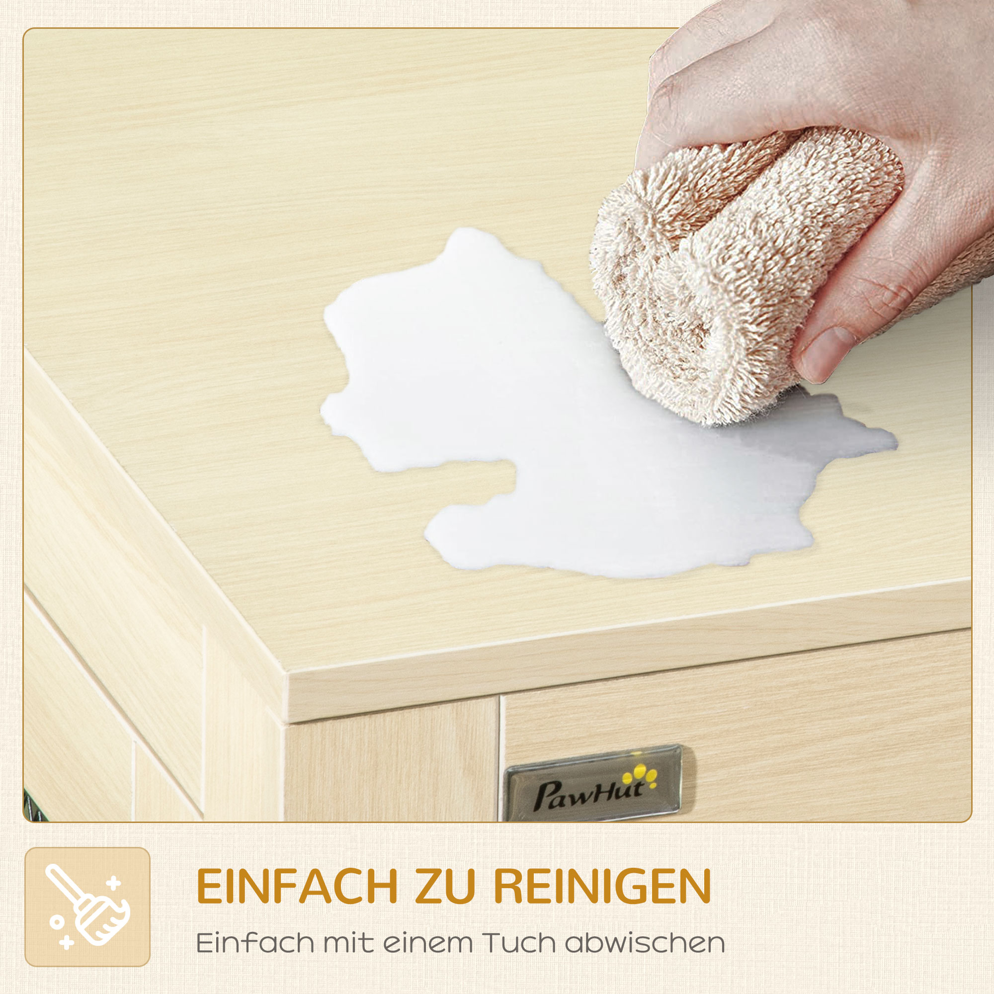 Hundebox Hundekäfig, Modernes Design, verriegelbar, 2 Türen, 94 cm x 60 cm x 71,5 cm, Natur + Schwarz