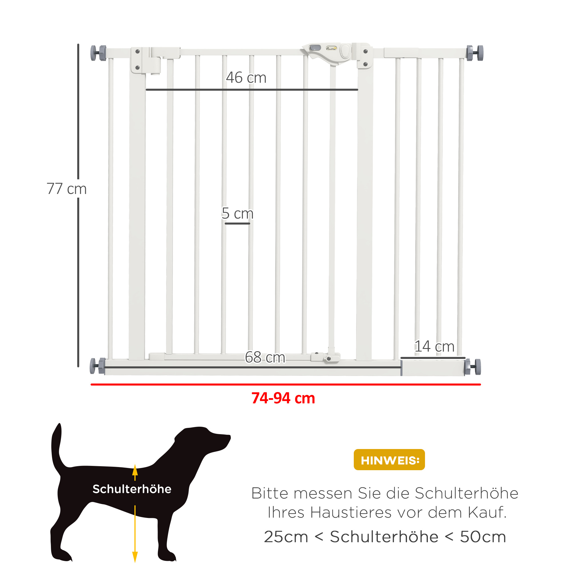 Türschutzgitter für Hunde, Absperrgitter, Schutzgitter für Haustiere, Metall, Kunststoff, ,74-80/87-94 cm, Weiß