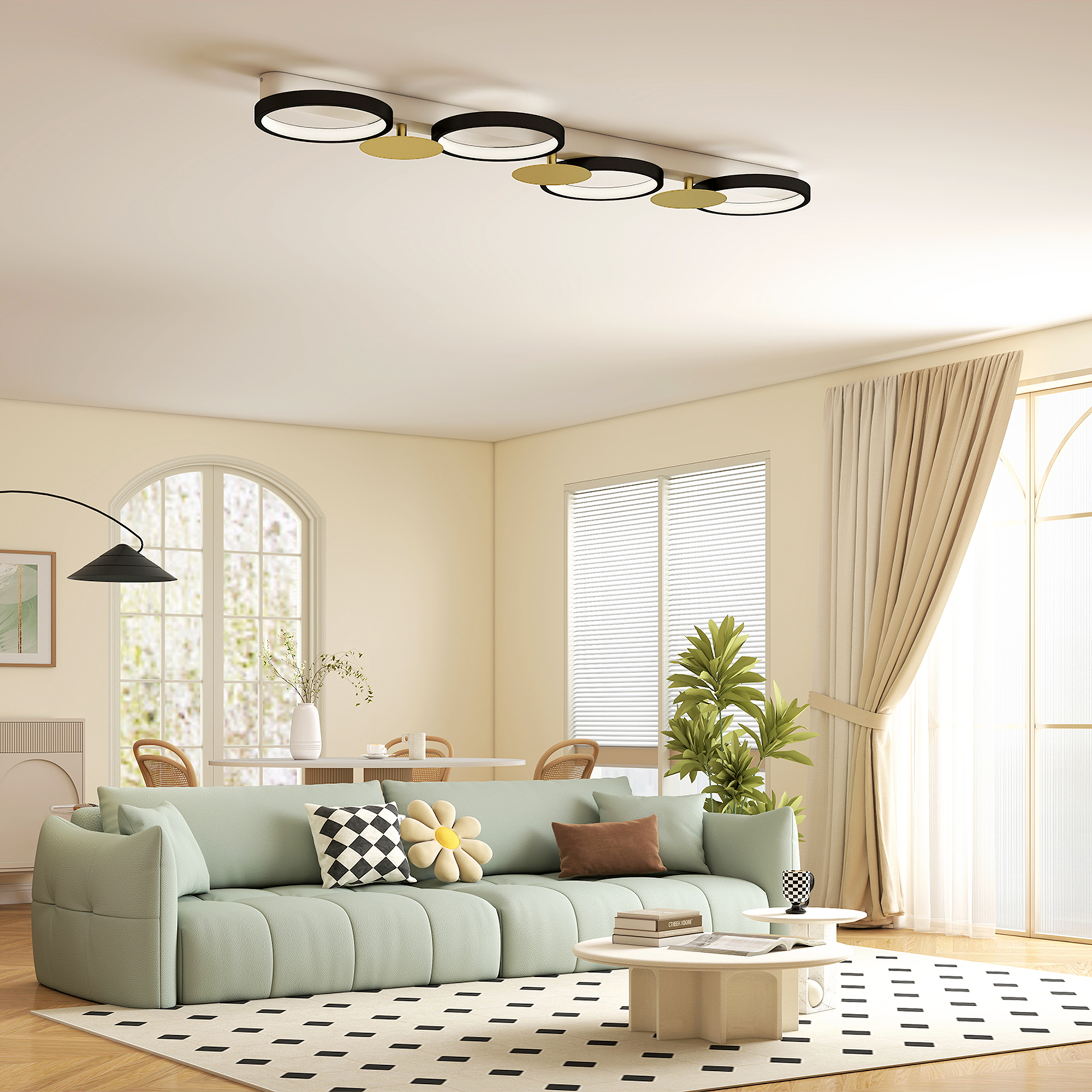 Deckenleuchte LED 38W 1500LM 3000K-6500K Deckenlampe Wohnzimmerlampe mit 4 Glühbirnen Fernbedienung Schwarz+Gold