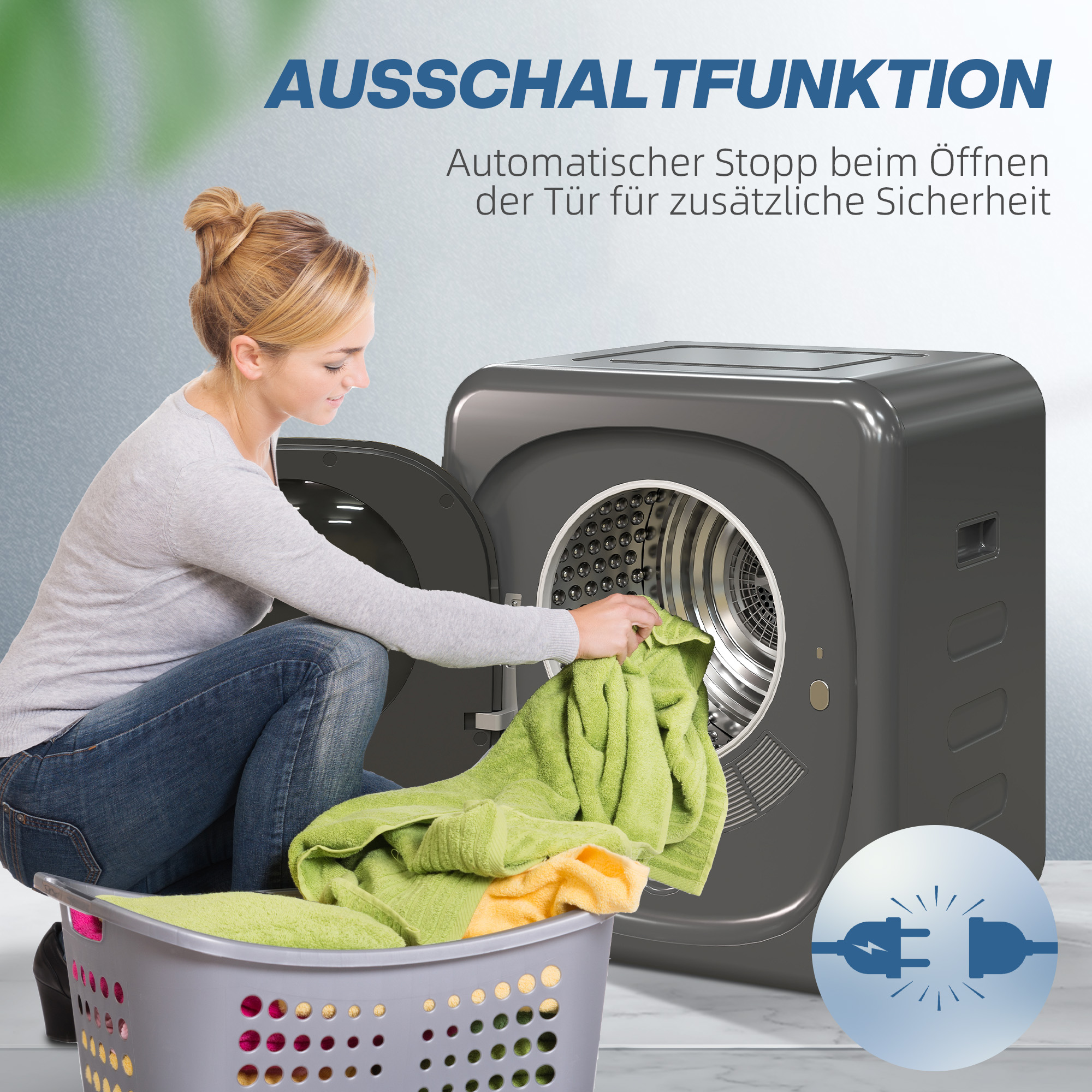 Wäschetrockner mit UV-Desinfektion, kompakte Bauweise, 4 kg Kapazität, Edelstahl, Grau