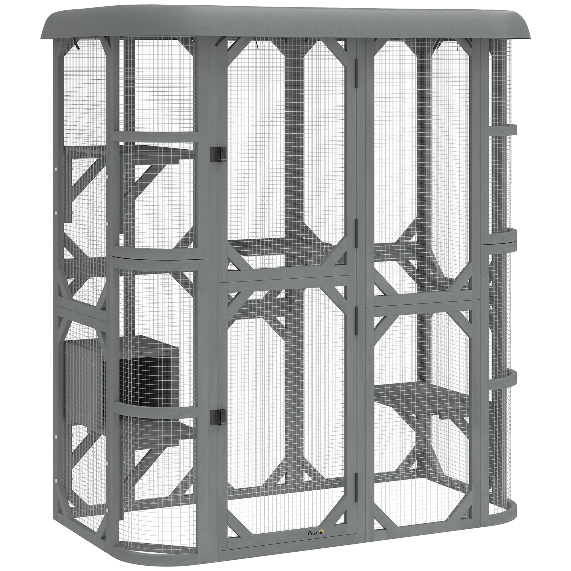 Katzengehege Outdoor begehbar Holz Katzenhaus mit 4 Plattformen wasserabweisend Oxford-Dach 2-3 Katze bis 8 kg