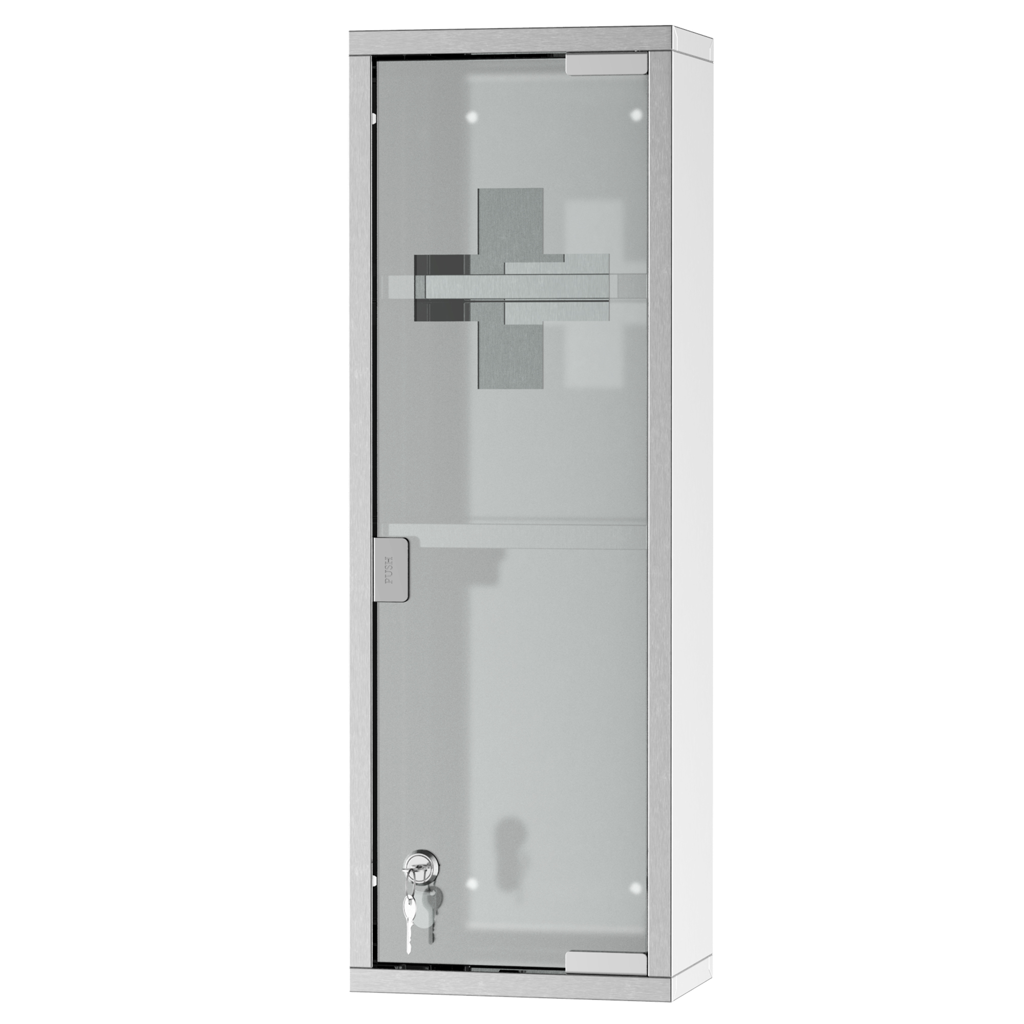 Medizinschrank aus Edelstahl und gehärtete Glastür Arzneischrank zur Medikamenten-Aufbewahrung, Abschließbar Medikamentenschrank mit 3 Fächern, Erste Hilfe Schrank, 20 x 12 x 58 cm, Silber