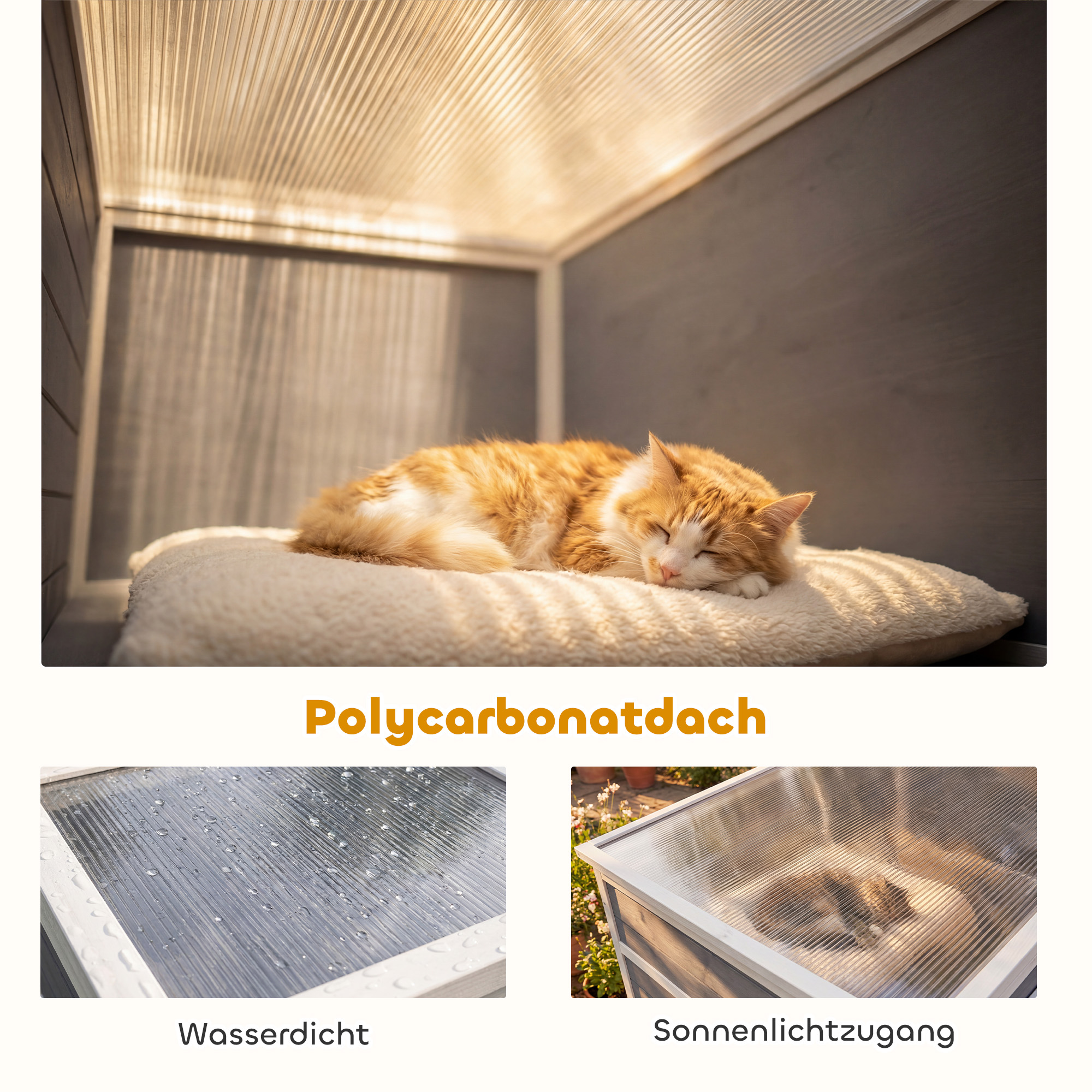 Katzengehege Outdoor Katzenhaus aus Holz mit 3 Plattformen wetterfest Dach Ruhebereich für 3-4 Katze bis 10 kg Grau