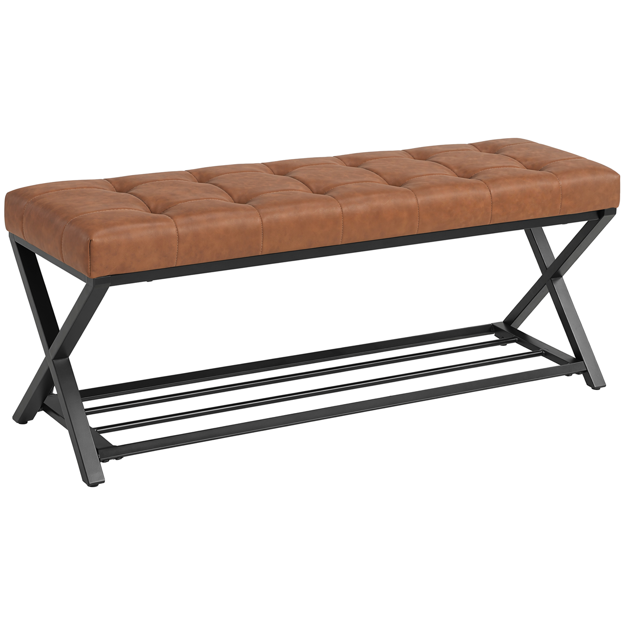 Schuhbank, Eingangsbank mit Kunstlederpolster, Ablage bis 220 kg für Flur, Eingangsbereich, 112 x 37 x 47 cm, Braun