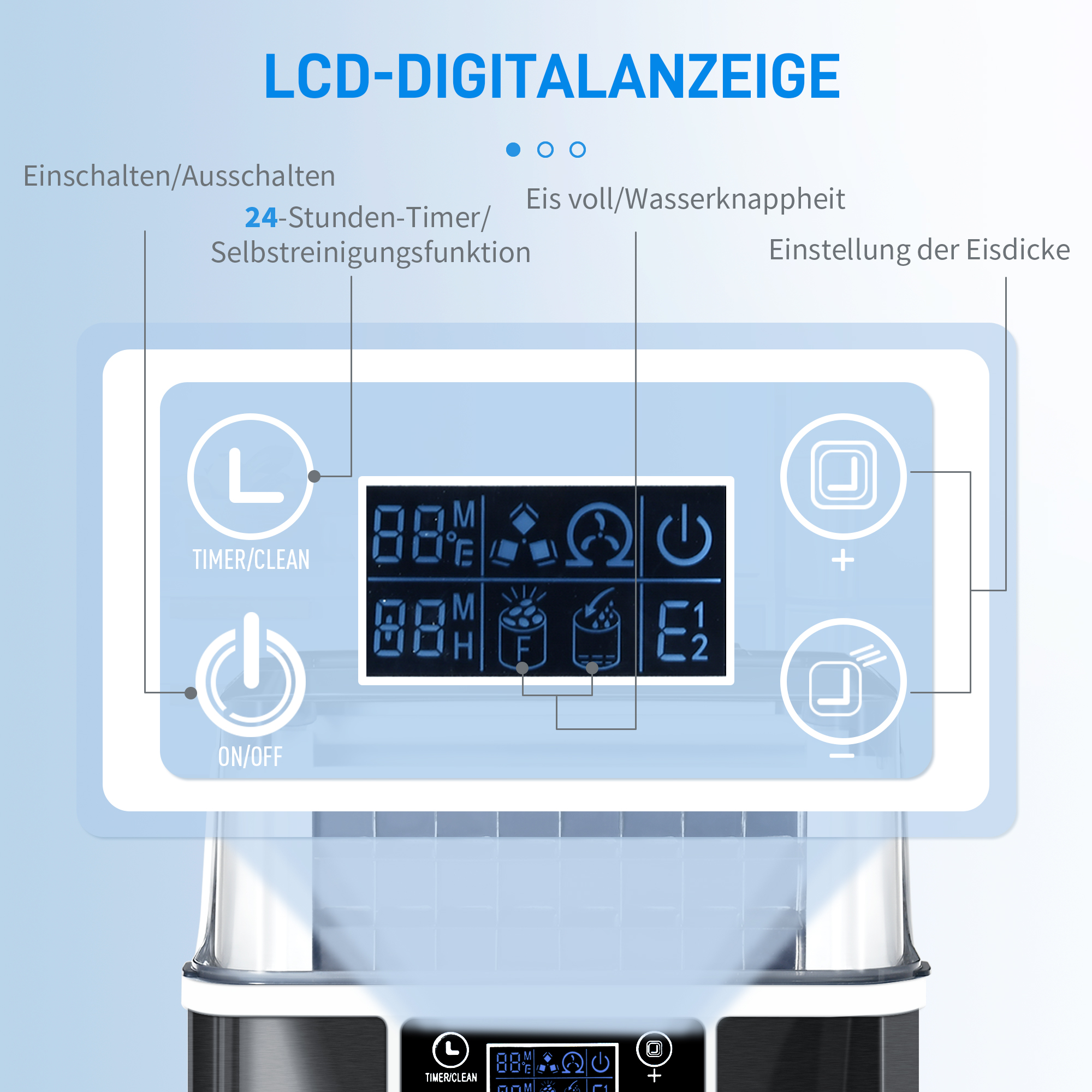Eiswürfelmaschine Eiswürfelspender Ice-Maker 20kg/24h 2,3L Eiswürfelbereiter mit 3,2 L Wassertank, Schwarz