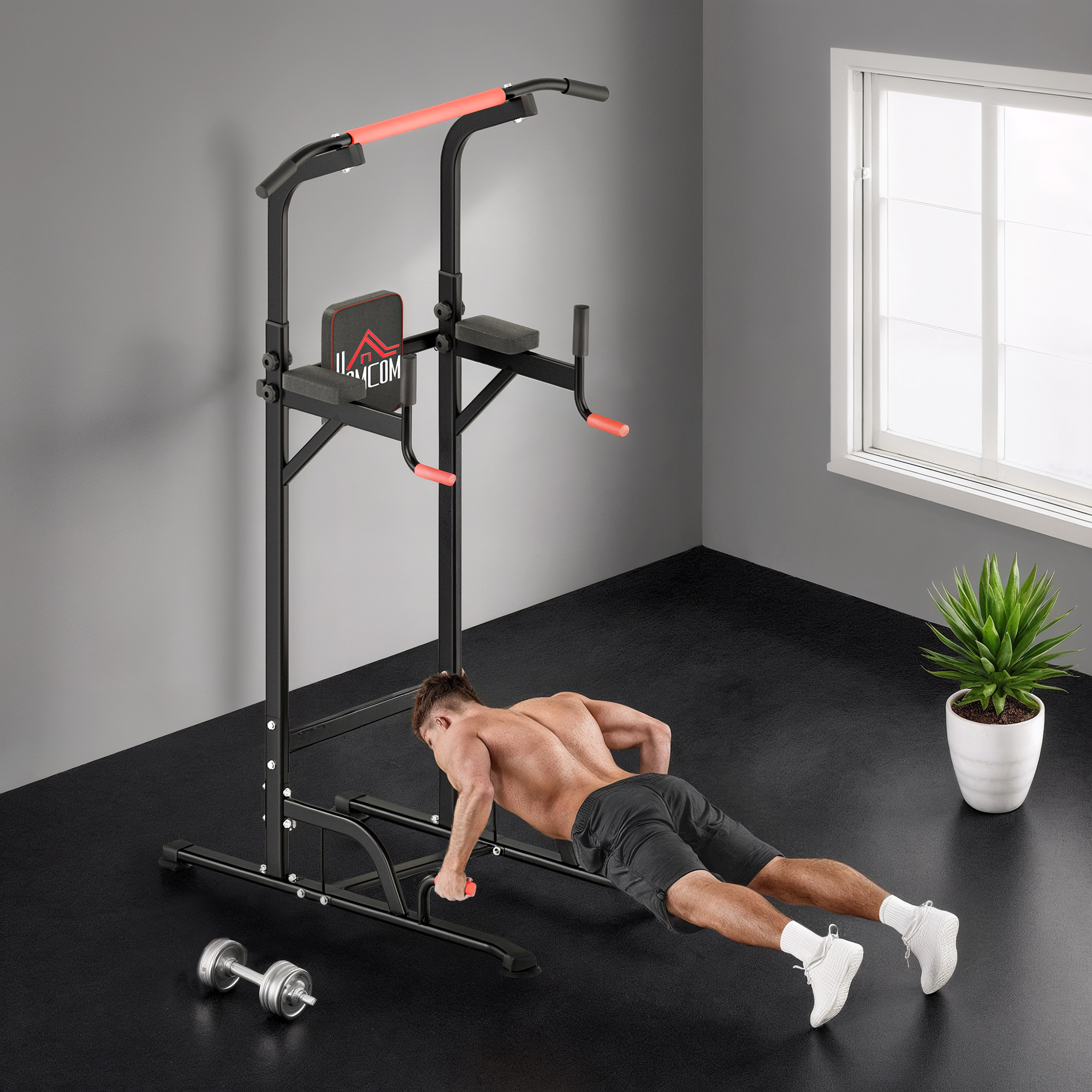 Power Tower höhenverstellbar Dip Station mit Klimmzugstange Saugnäpfe, Gepolstert Trainingsgerät für Zuhause