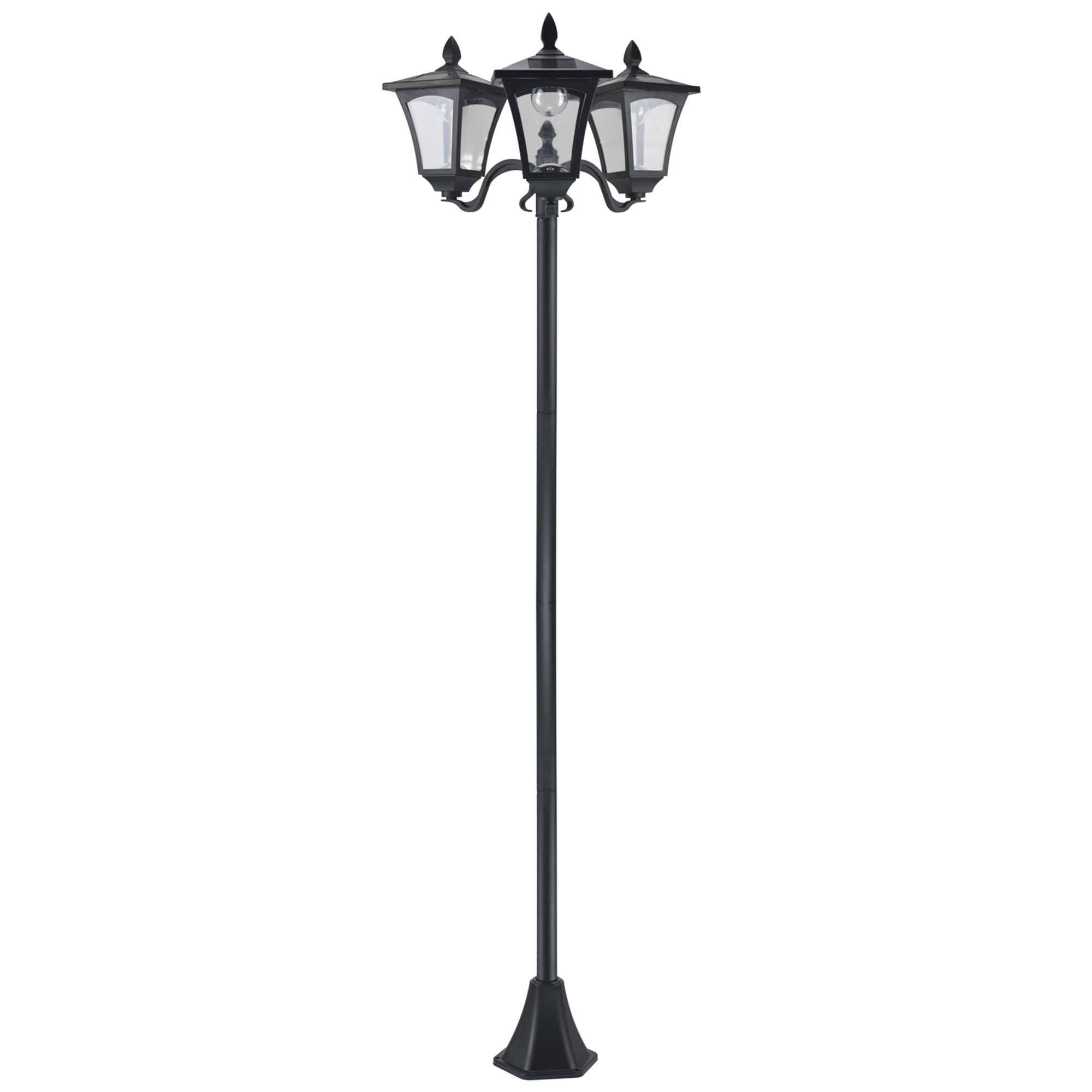 Solar Gartenlaterne mit 3 flammig Laterne Mast aus Edelstahl Solarlaterne mit LED 120 Lumen 51,5x47x182,5cm Wegeleuchte IP44 für Garten Balkon Schwarz