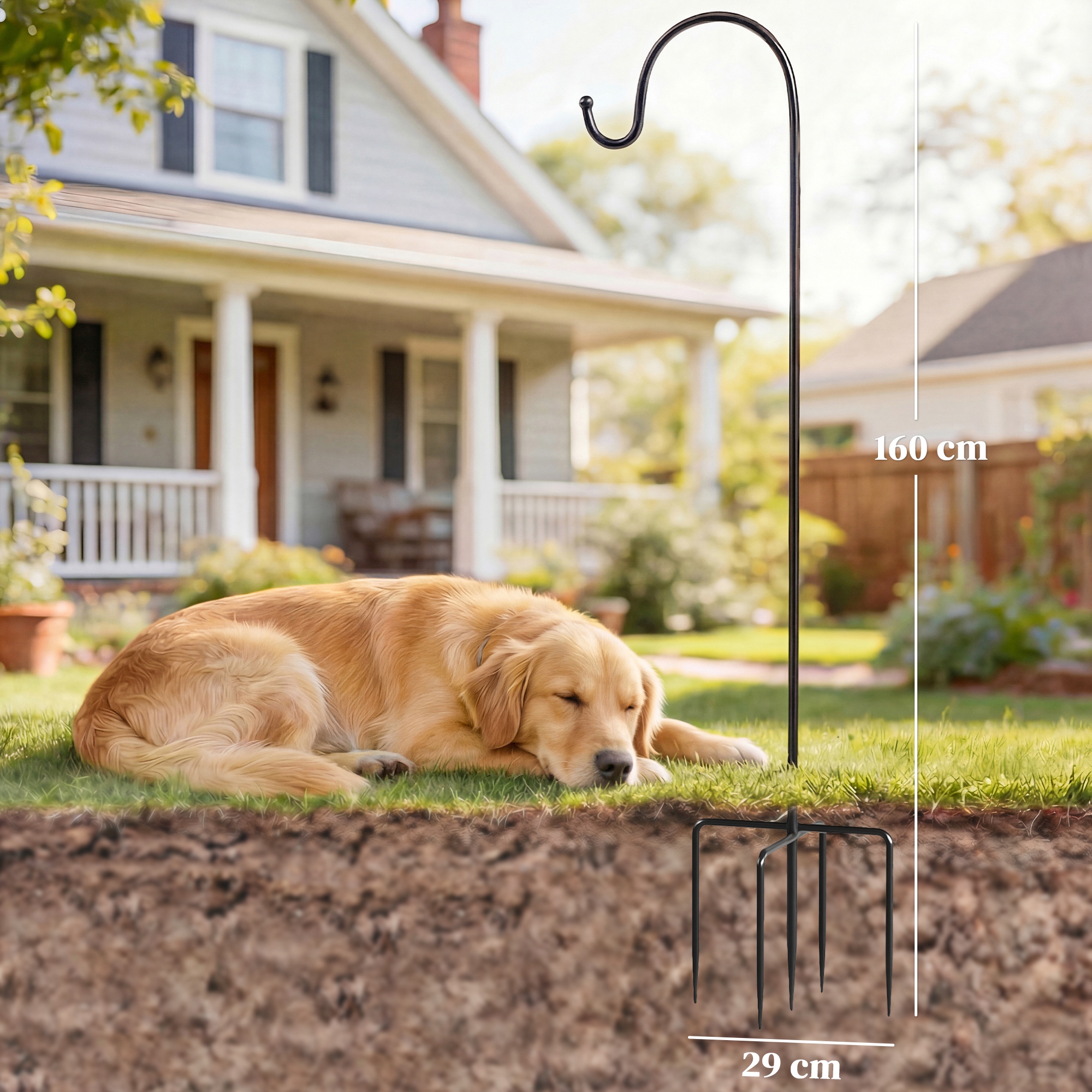 Schäferhaken 160cm, 2 Stück Hirtenhaken mit 5 Zinken Haken Laternenstab für Solarleuchten Pflanzkörbe Schwarz