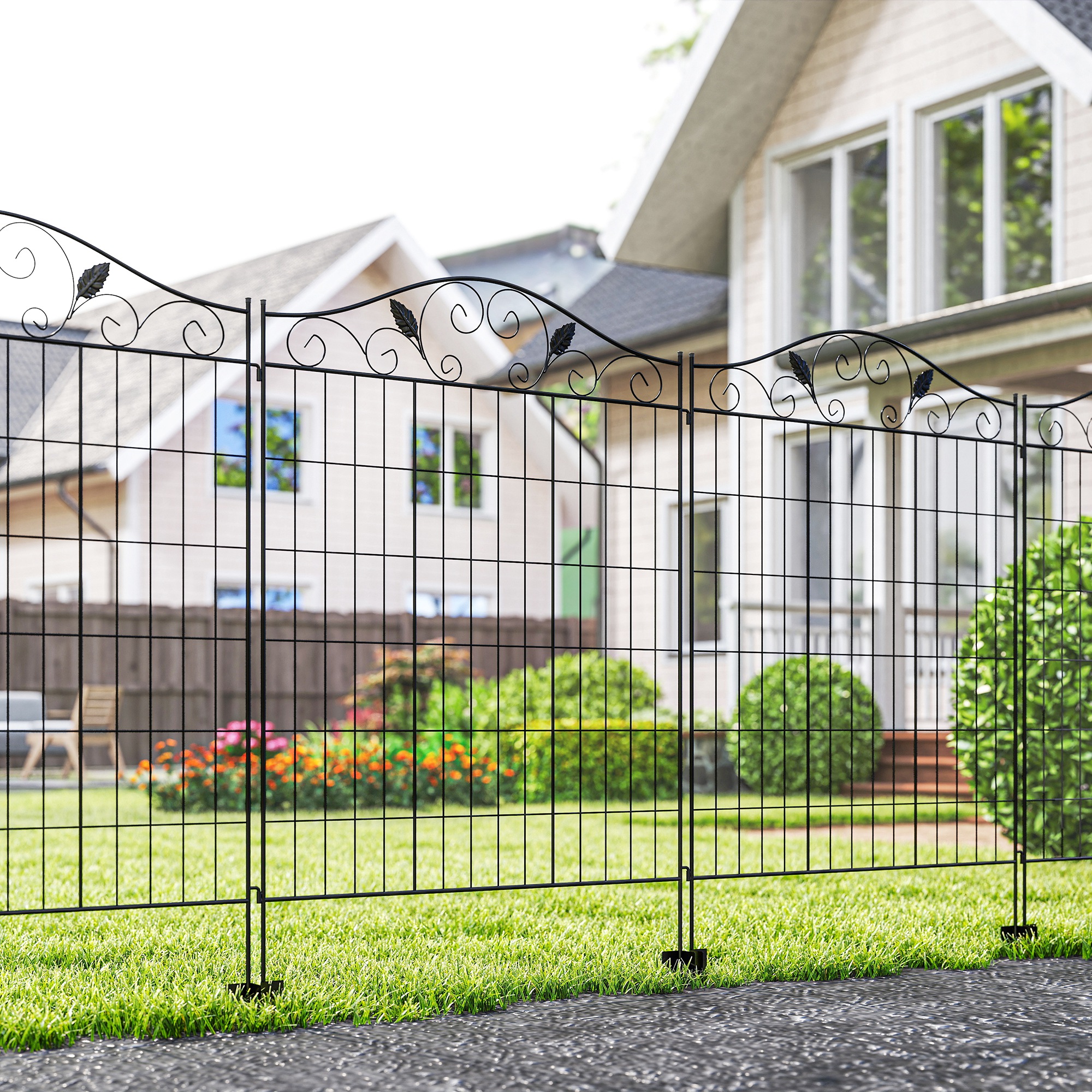 Gartenzaun Gitterzaun Zaun, Vintage-Design, wetterbeständig, 365 cm x 0.8 cm x 112 cm, Schwarz