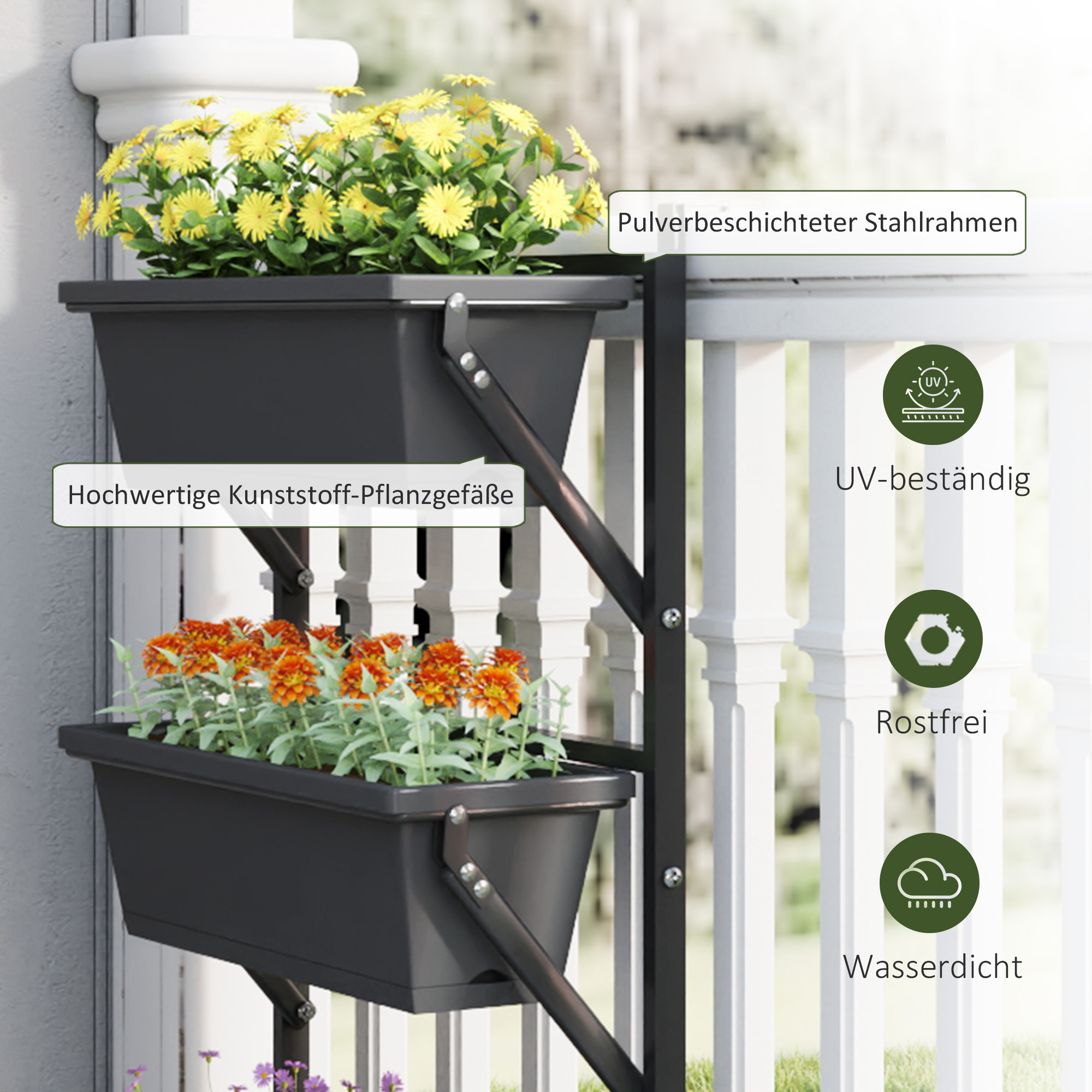 er Set Blumentopf Pflanzkübel mit Löcher, 56x42 cm Pflanztöpfe, eckig Pflanztopf, Kunststoff Dunkelgrau
