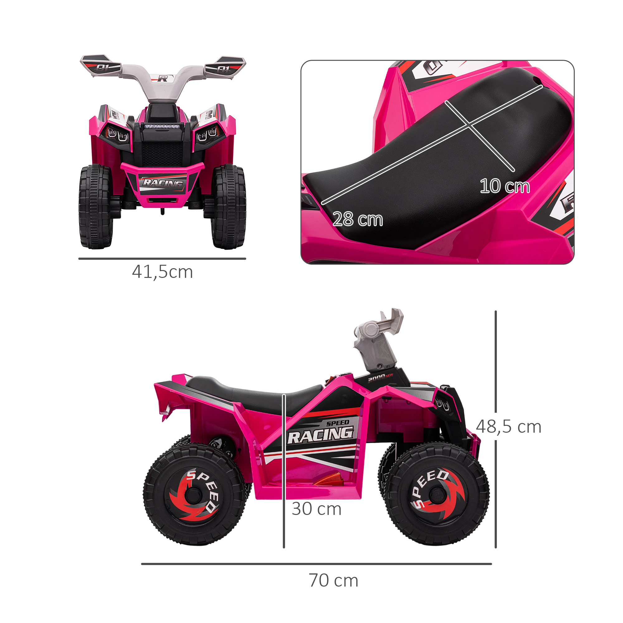 Elektro-Kinderquad, 2,5 km/h, Vorwärts- & Rückwärtsgang, für 18-36 Monate, Rosa